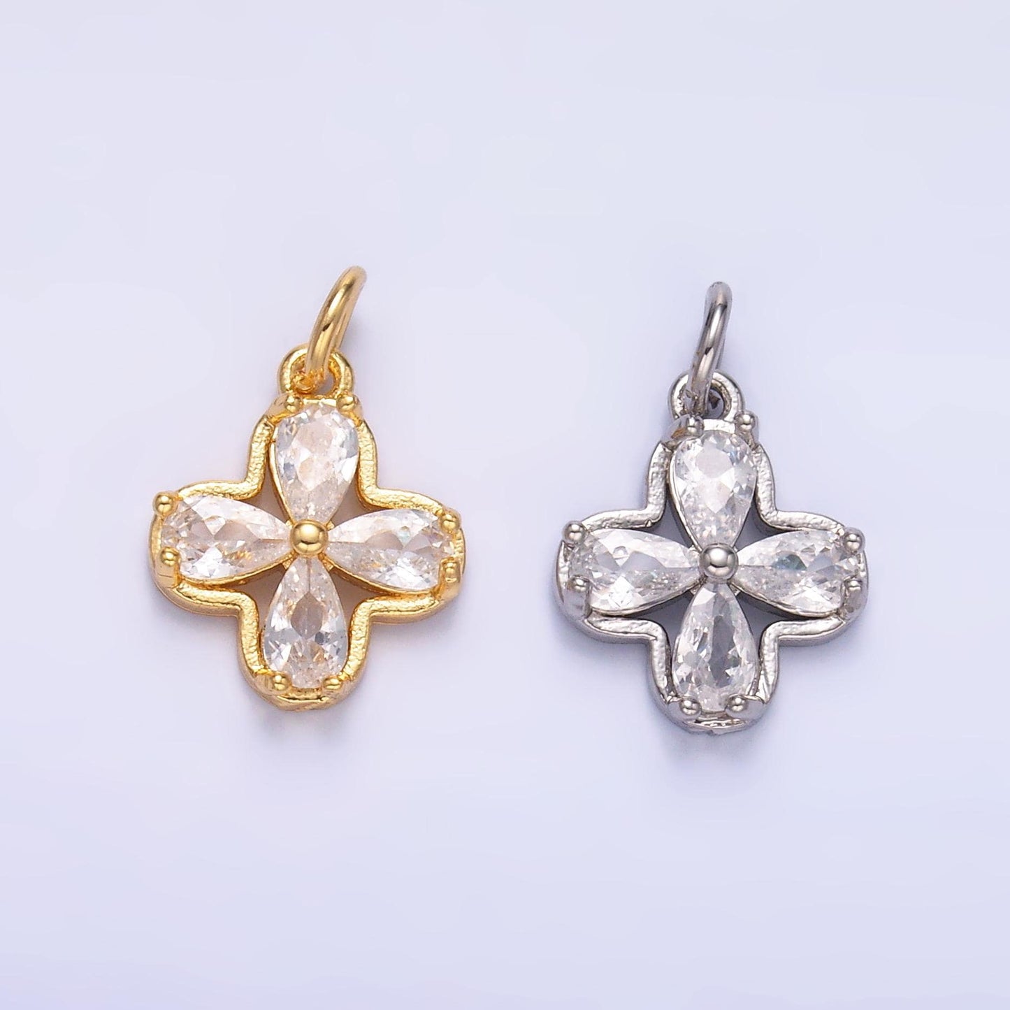 24K Gold Filled CZ Flower Tiny Charm in Gold & Silver | C033