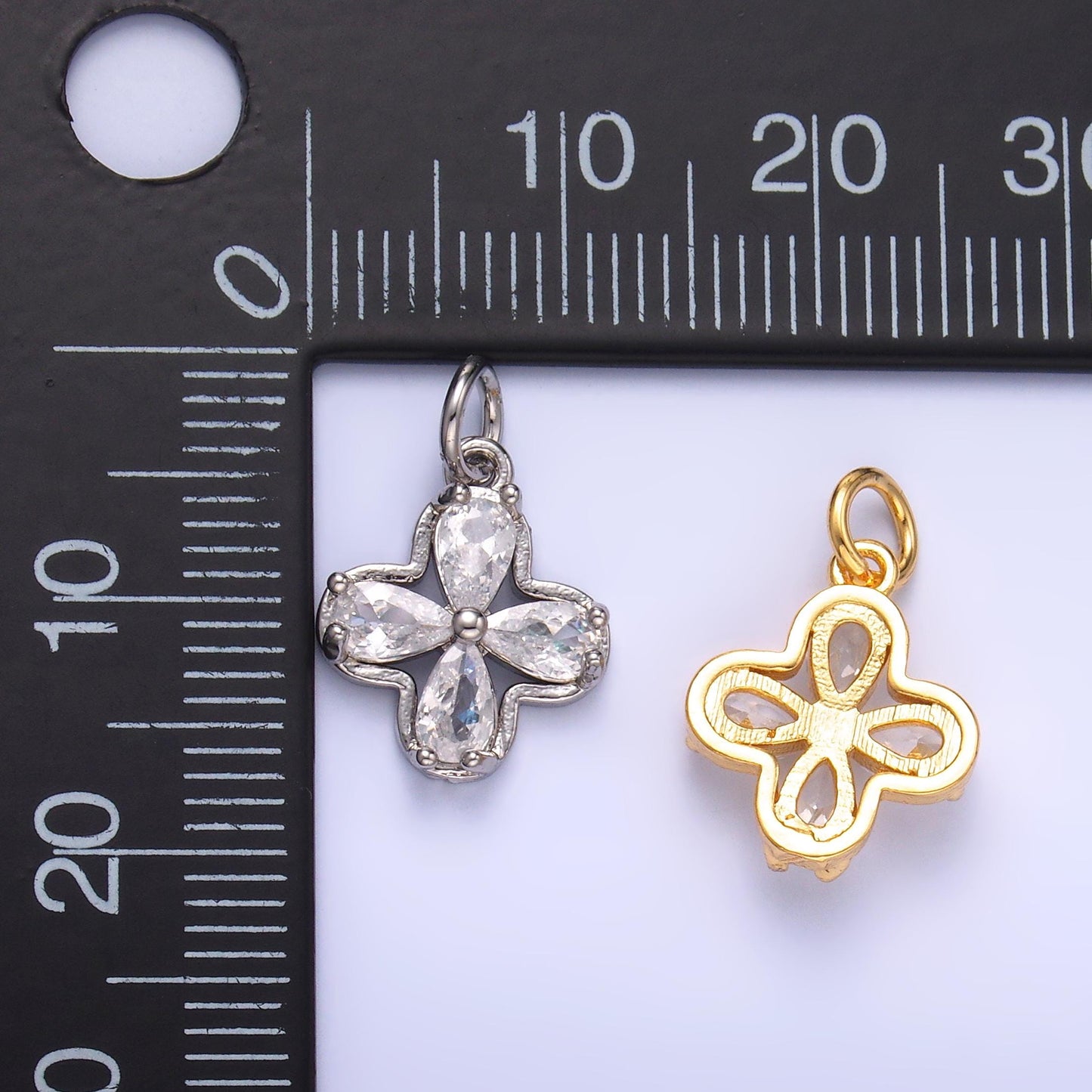 24K Gold Filled CZ Flower Tiny Charm in Gold & Silver | C033