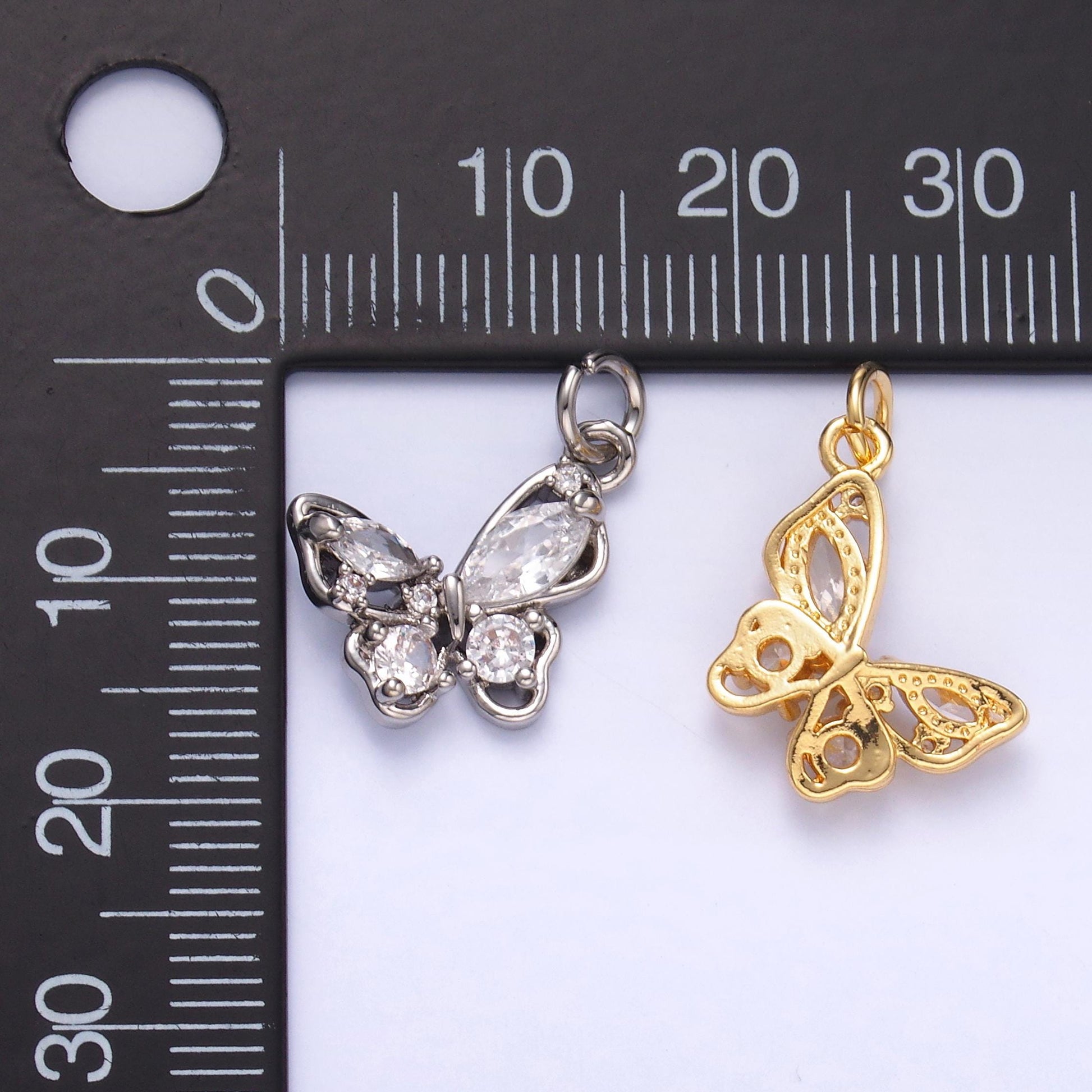 24K Gold Filled Micro Pave CZ Butterfly Mini Charm in Gold & Silver | C034