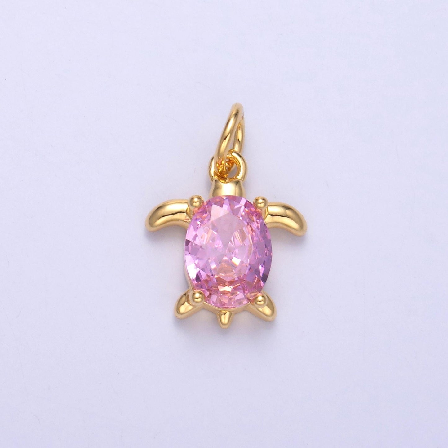24k gold filled turtle Charm Pink Cz Stone Beach theme Jewelry pendant | C036