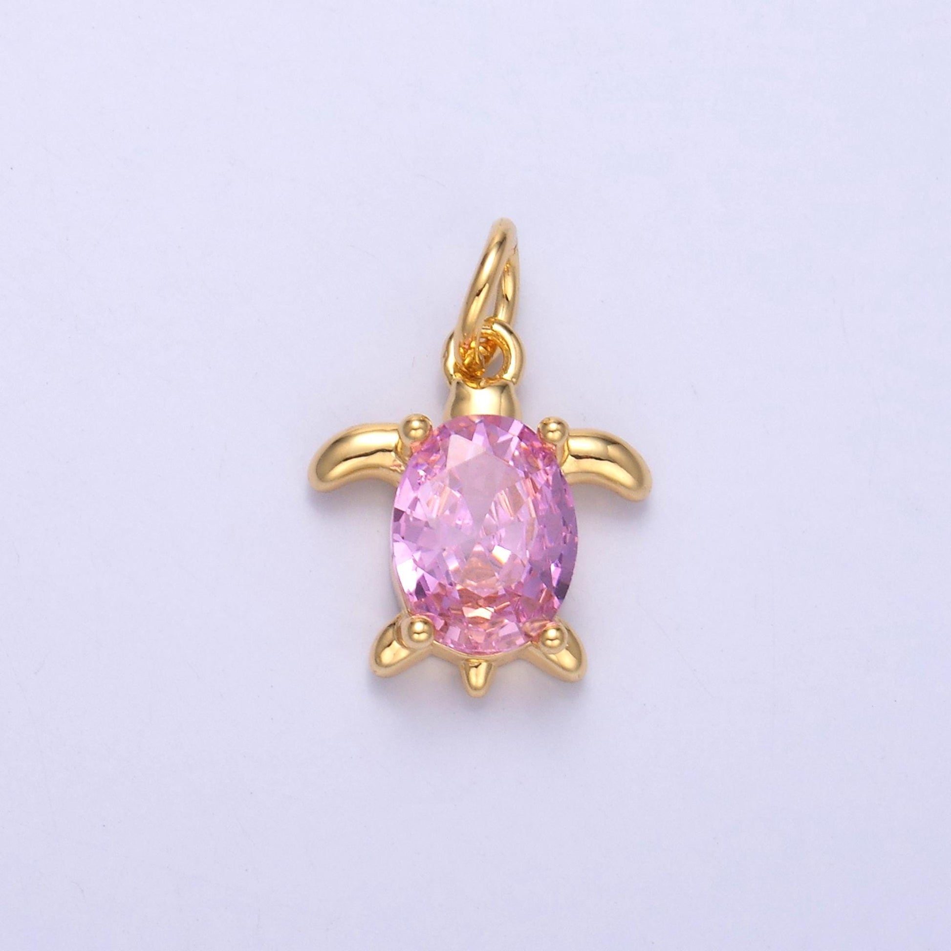 24k gold filled turtle Charm Pink Cz Stone Beach theme Jewelry pendant | C036