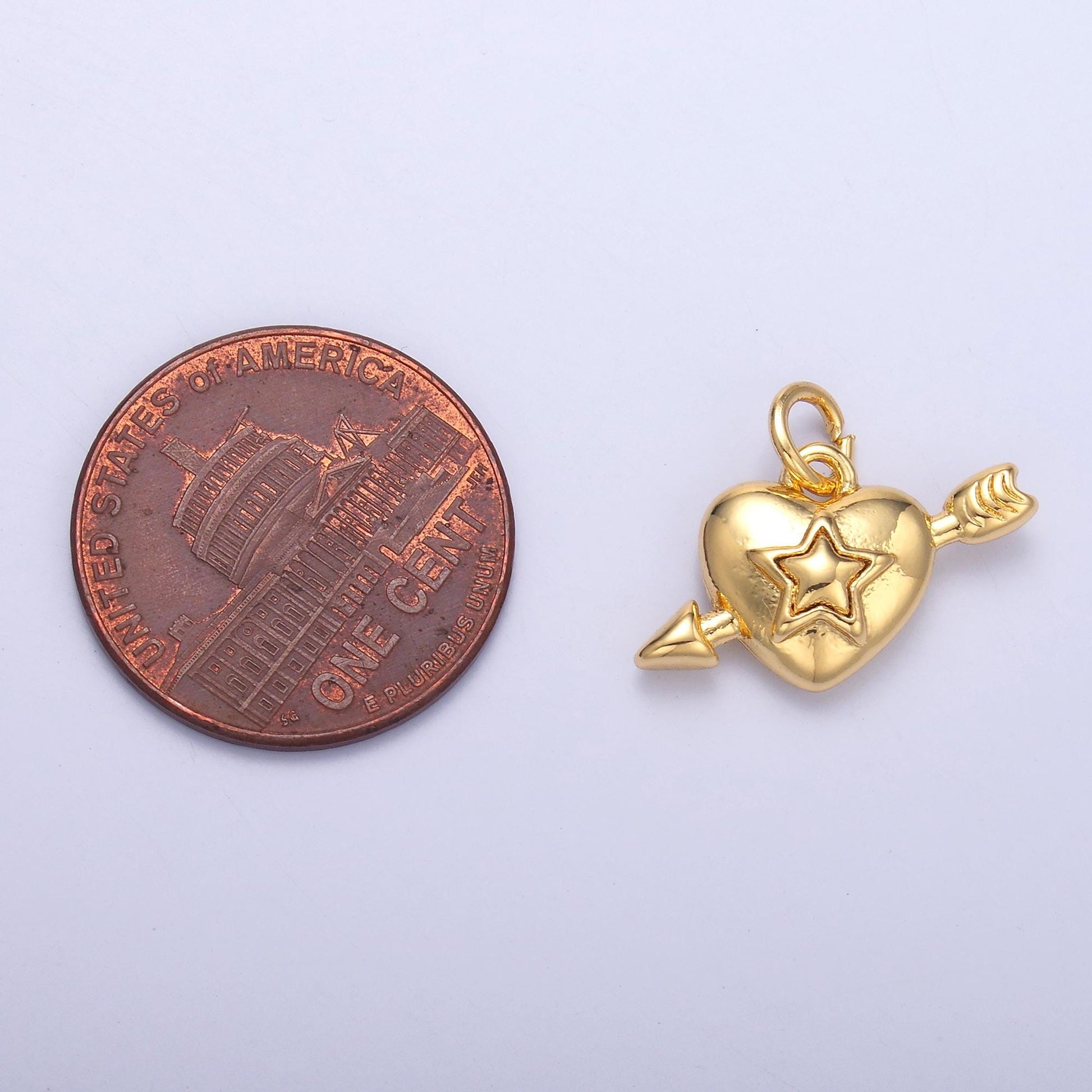 Mini Star gold heart with arrow charm mini silver heart pendant for earring necklace bracelet component C041