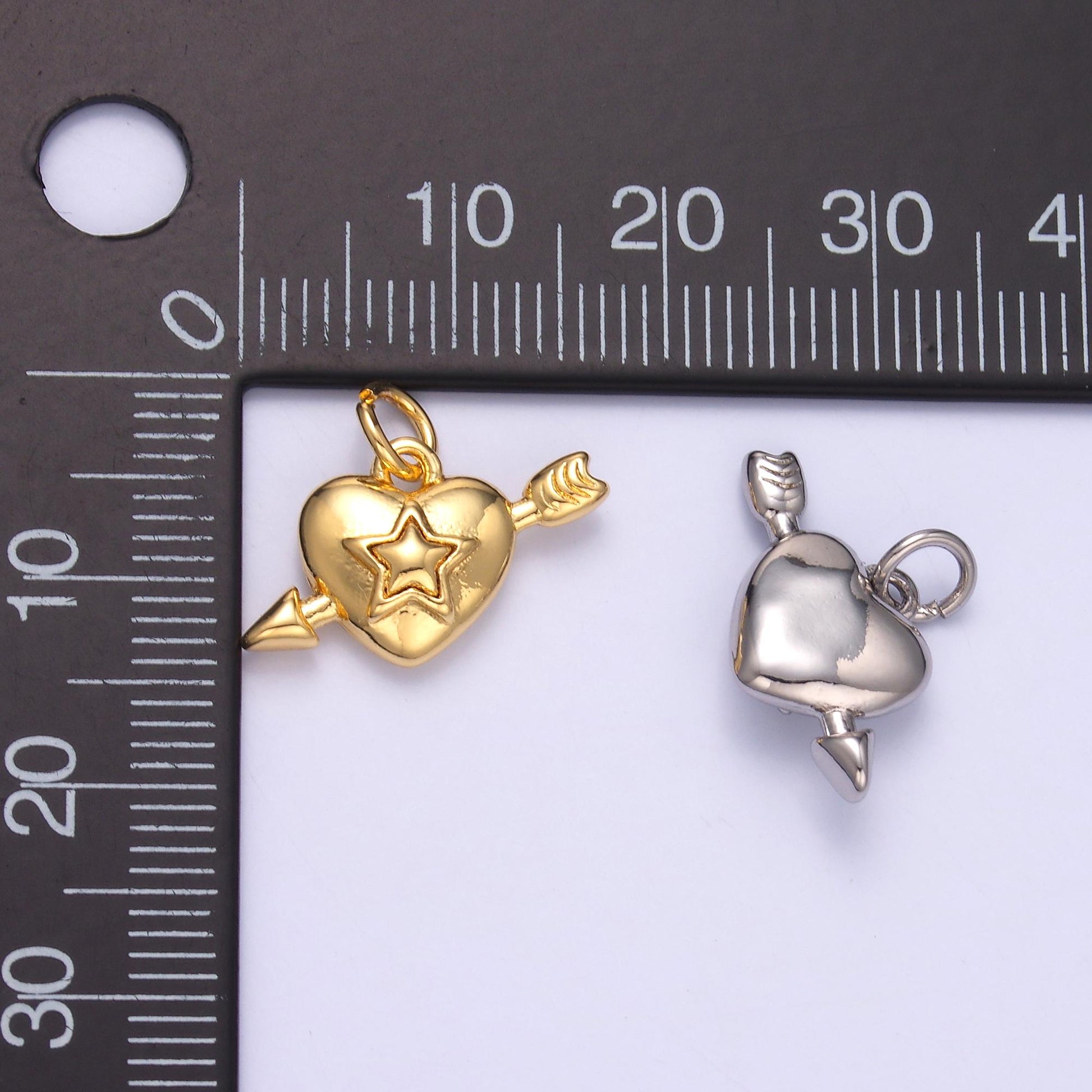 Mini Star gold heart with arrow charm mini silver heart pendant for earring necklace bracelet component C041