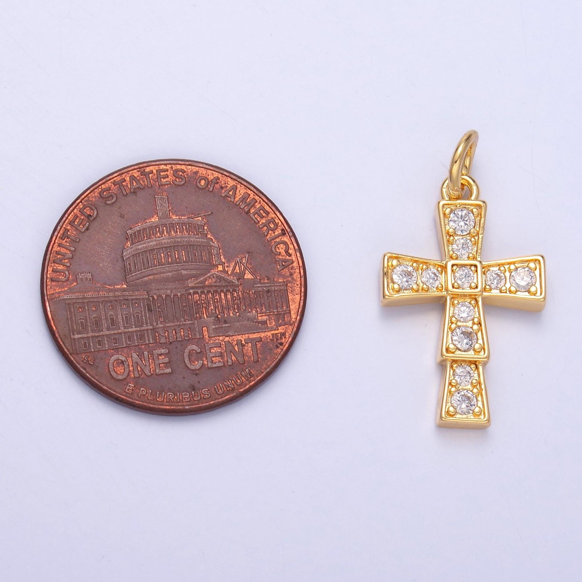 24K Gold Filled Clear CZ Religious Cross Mini Charm in Gold & Silver | C045
