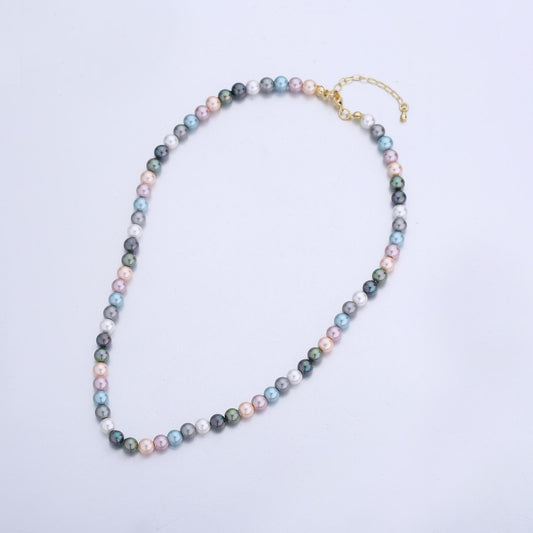Handmade Multi Color Shell Pearl Necklace 17 inch + 2 inch extender 6mm Pearl WA-2790