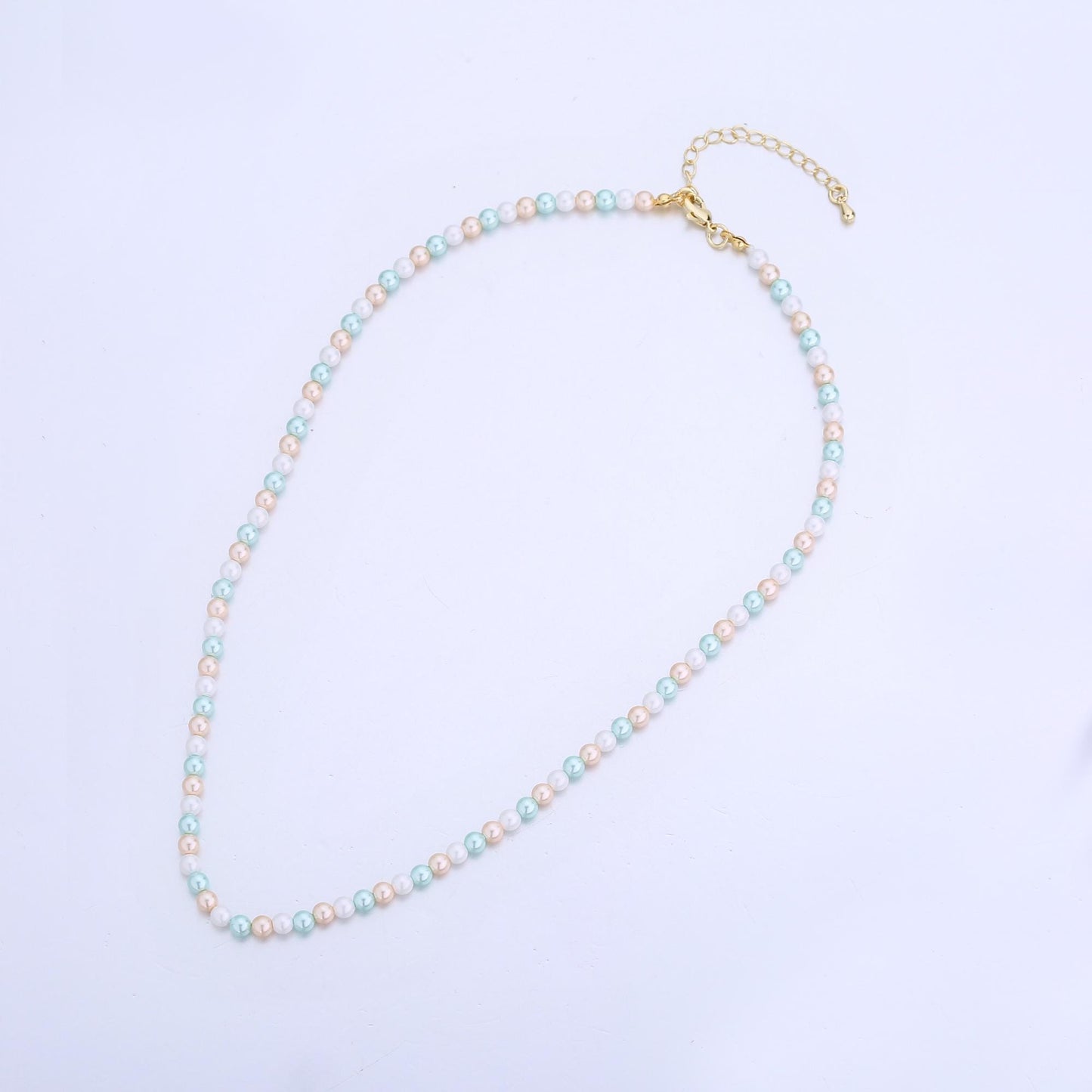 Handmade Blue Pastel Candy Pink Shell Pearl Necklace 17 inch + 2 inch extender WA-2793