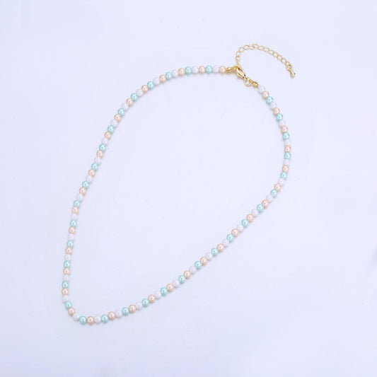 Handmade Blue Pastel Candy Pink Shell Pearl Necklace 17 inch + 2 inch extender WA-2793