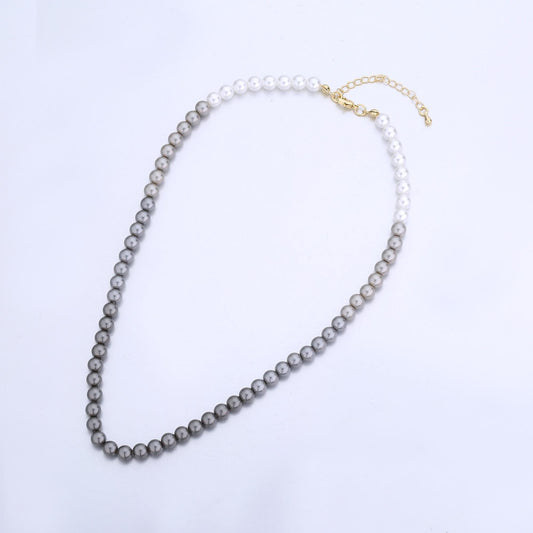 Handmade Gradient Black Grey White Shell Pearl Necklace 17 inch + 2 inch extender WA-2794