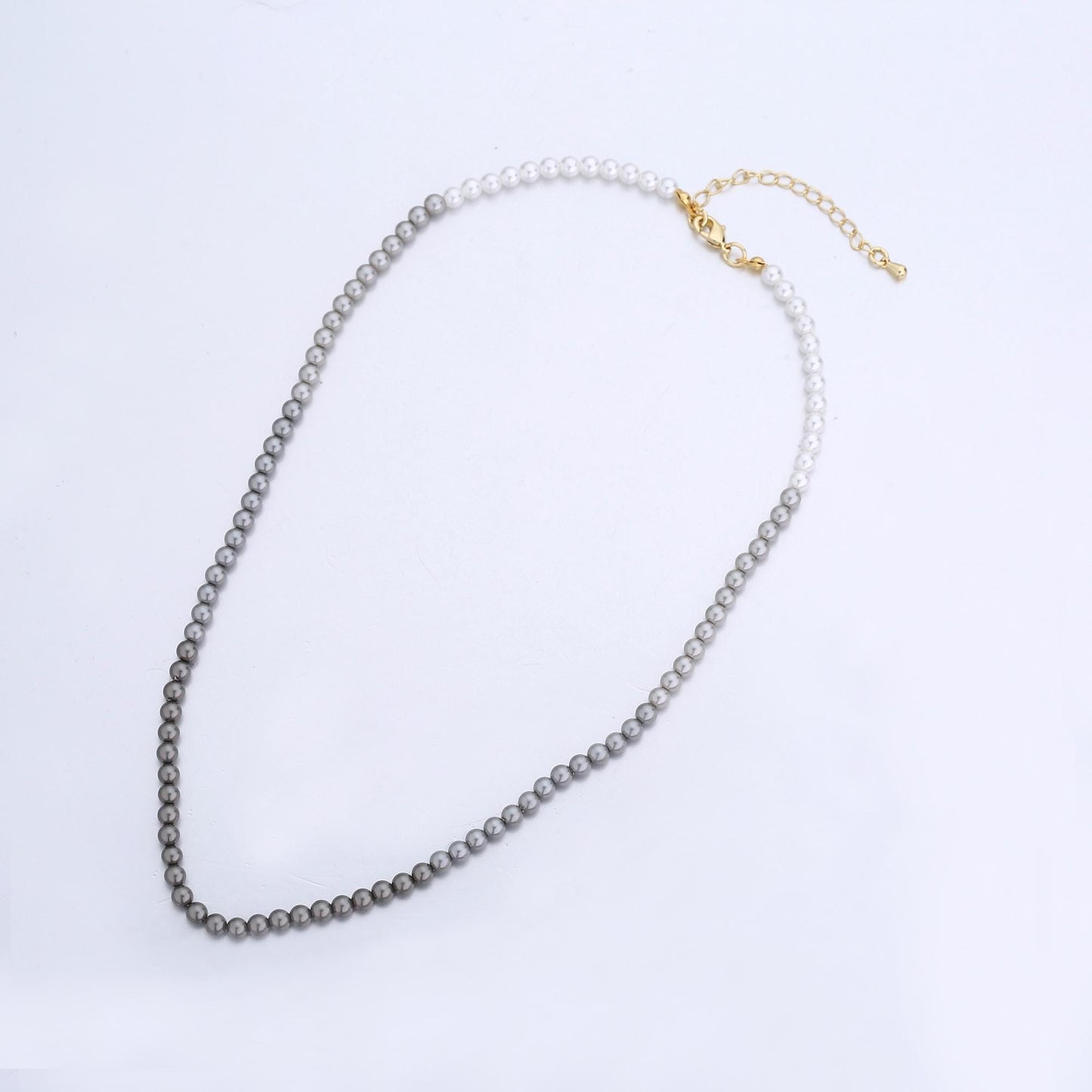 Handmade Gradient Black Grey White Shell Pearl Necklace 17 inch + 2 inch extender WA-2794