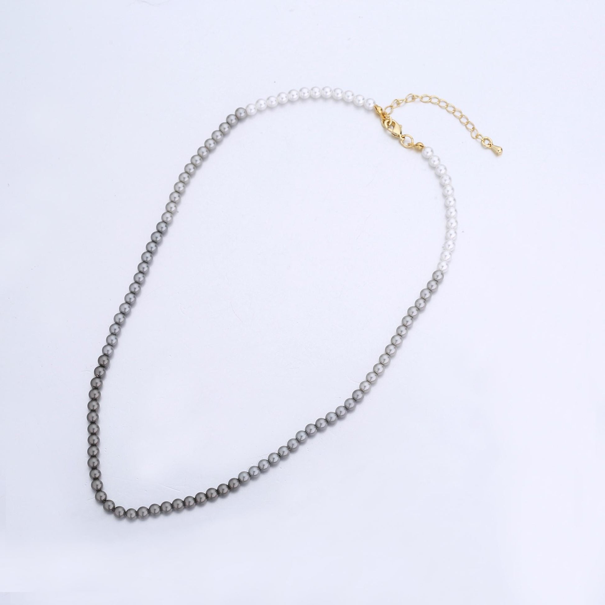 Handmade Gradient Black Grey White Shell Pearl Necklace 17 inch + 2 inch extender WA-2794