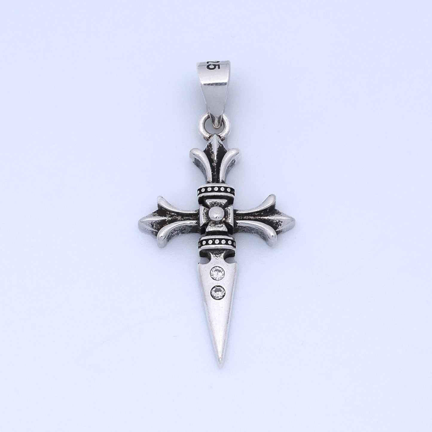 S925 sterling silver 30mm fleur st. james cross knife oxidized pendant | sl-462