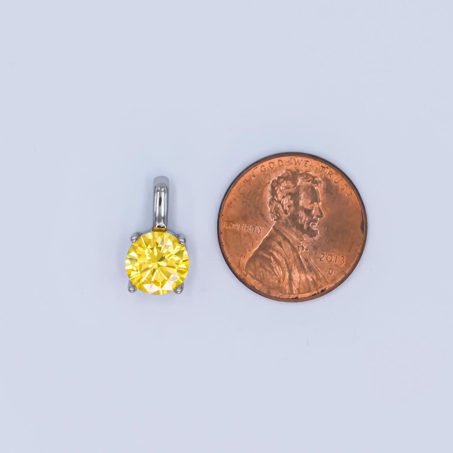 Silver Solitaire Blue Clear Yellow CZ Pendant Drop Charm AA1425