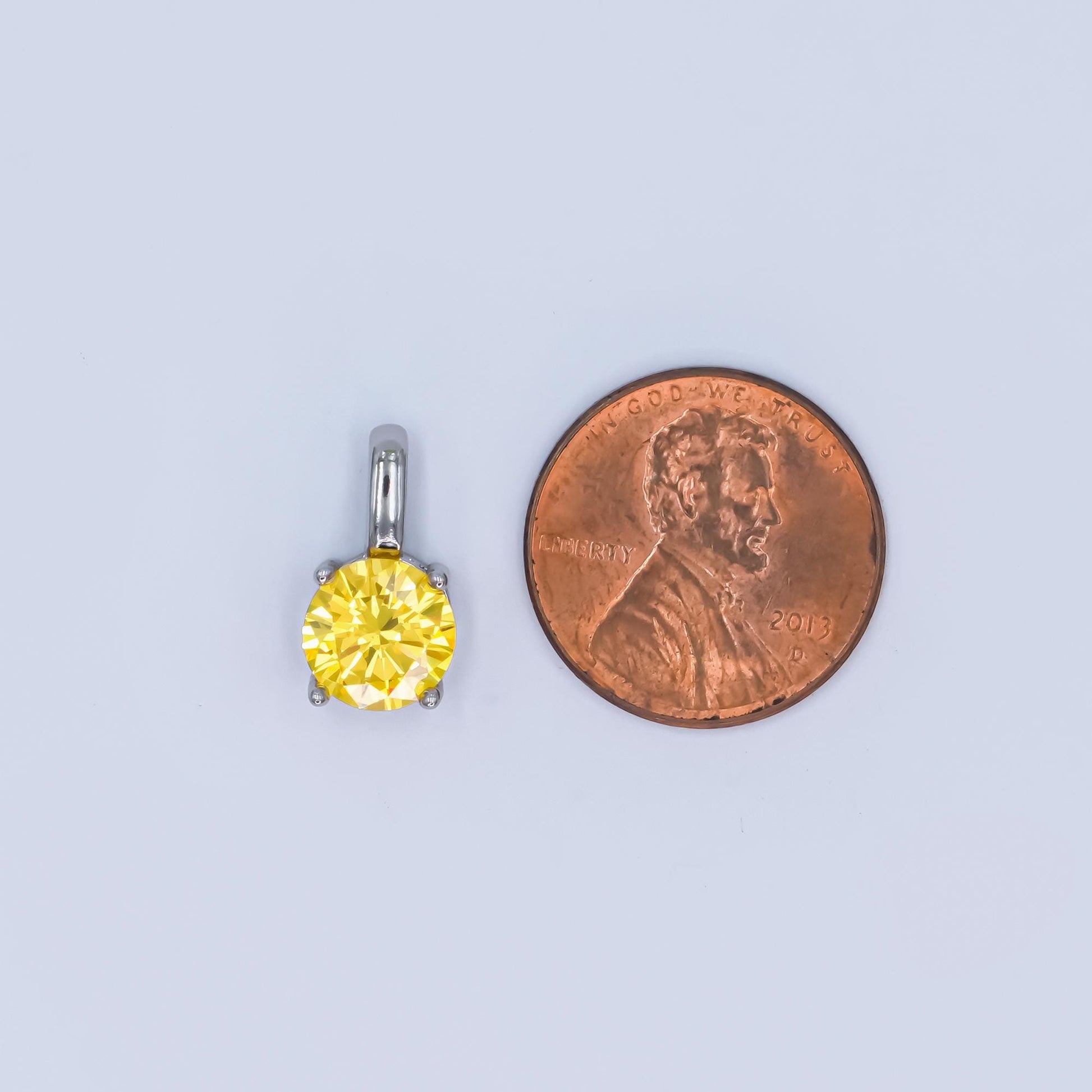 Silver Solitaire Blue Clear Yellow CZ Pendant Drop Charm AA1425