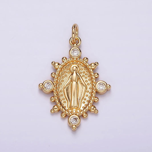 24k gold filled miraculous lady pendant delicate micro pave charm necklace for religious jewelry pendant W-487