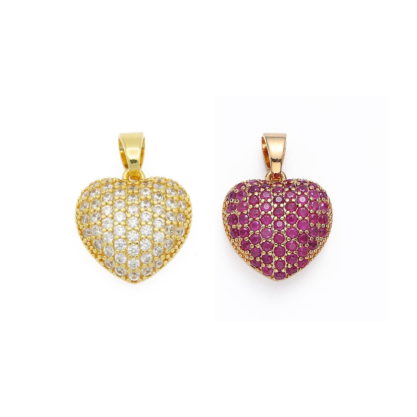 18k gold filled micro paved puffed heart pendant necklace cubic heart pendant 3d pendant j-834 i-145