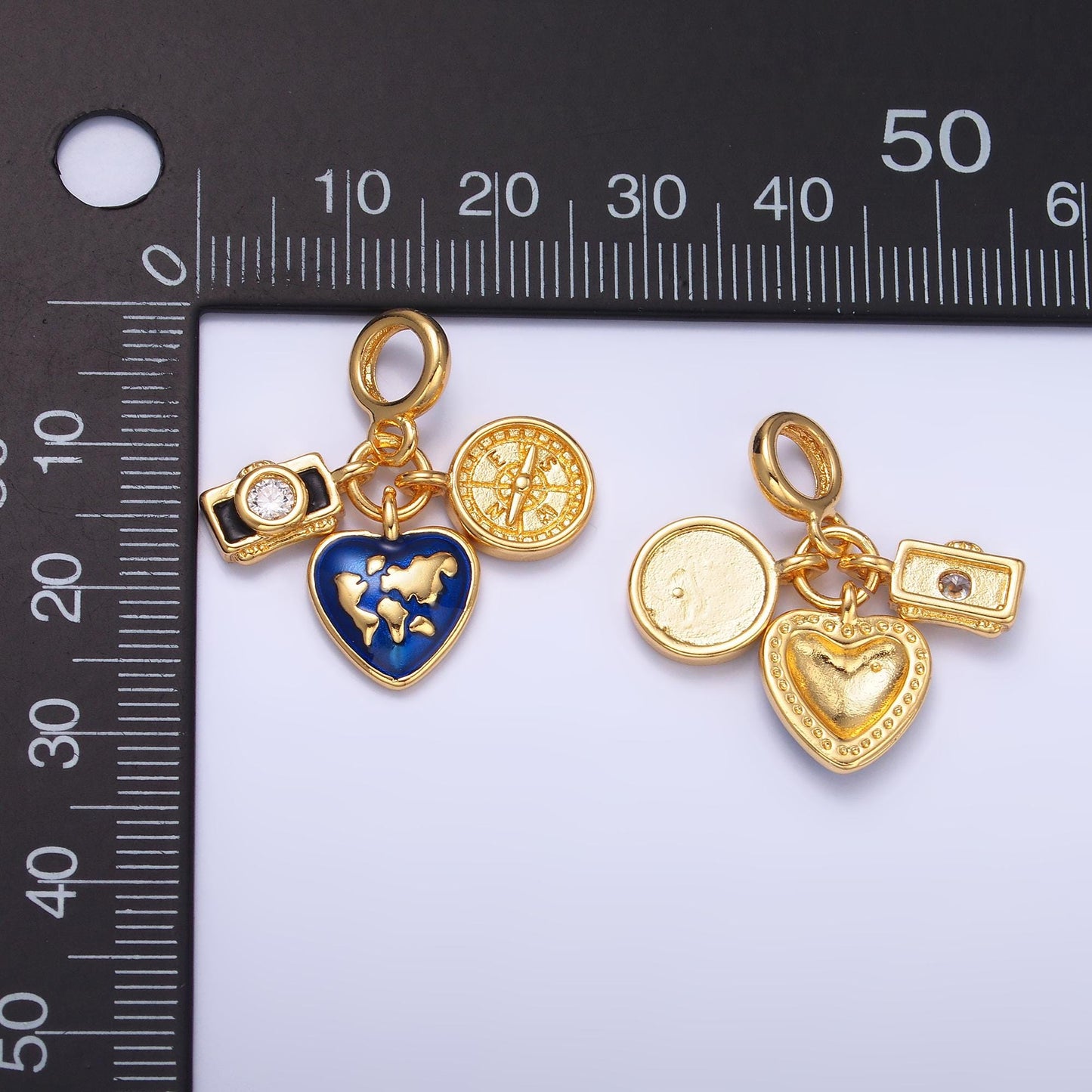 24k gold filled camera / earth globe / compass travel theme rondelle bail drop pendant | E802