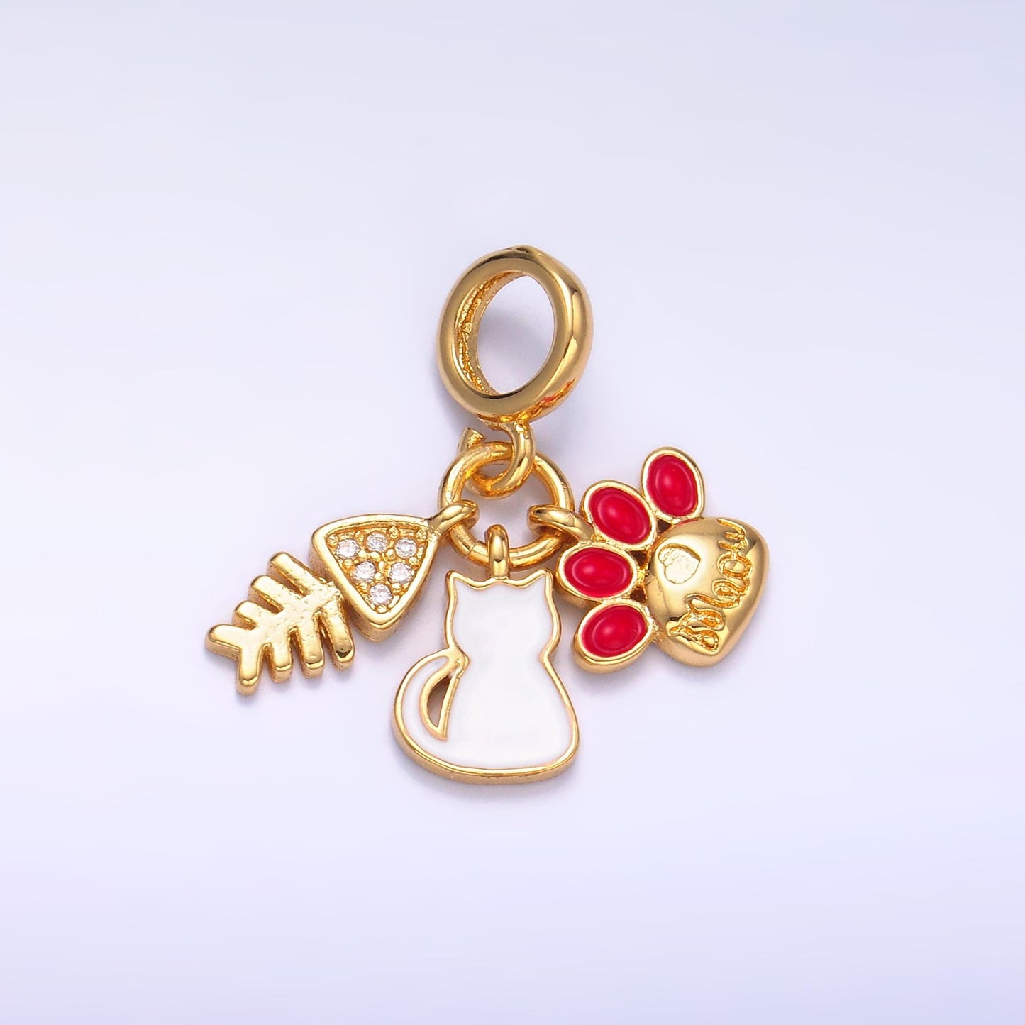 24k gold filled Cat / Fish / Cat Paw Pet Animal theme rondelle bail Charm drop pendant | E799