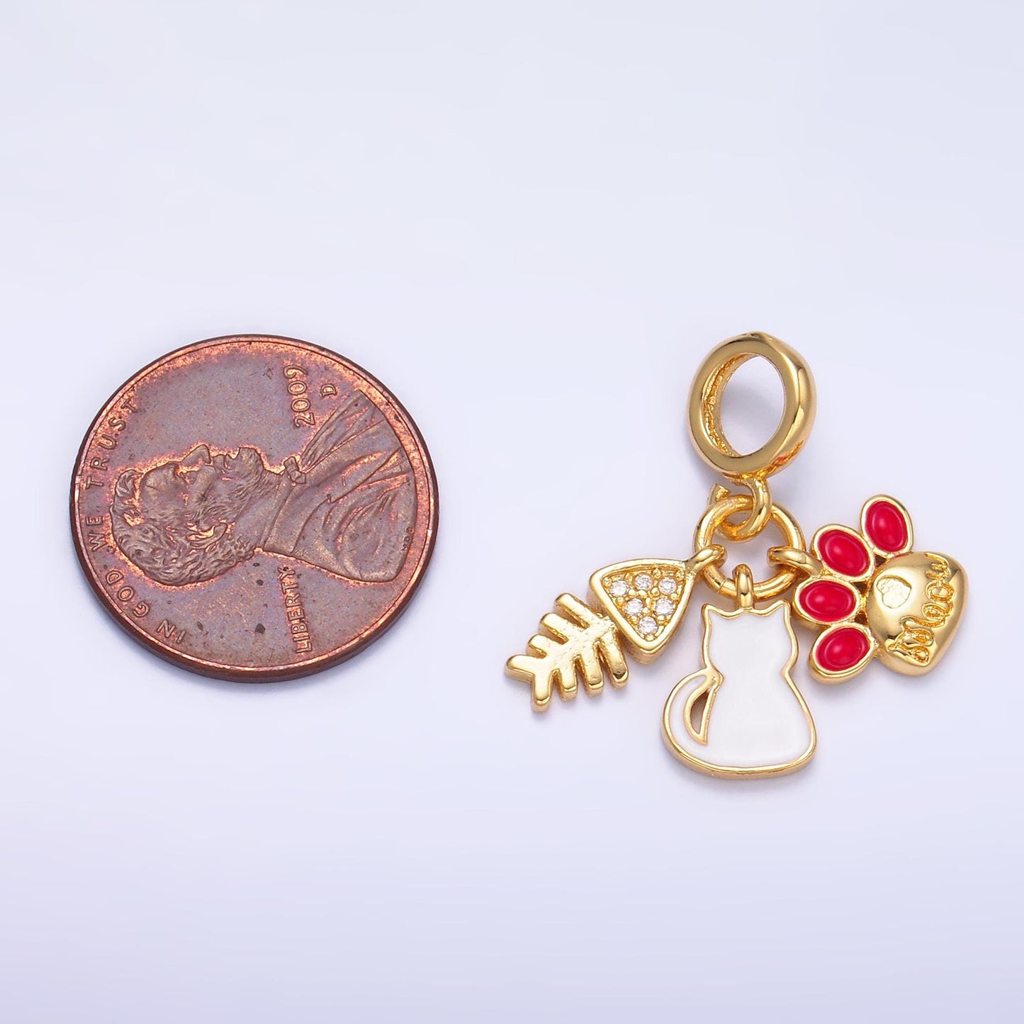 24k gold filled Cat / Fish / Cat Paw Pet Animal theme rondelle bail Charm drop pendant | E799