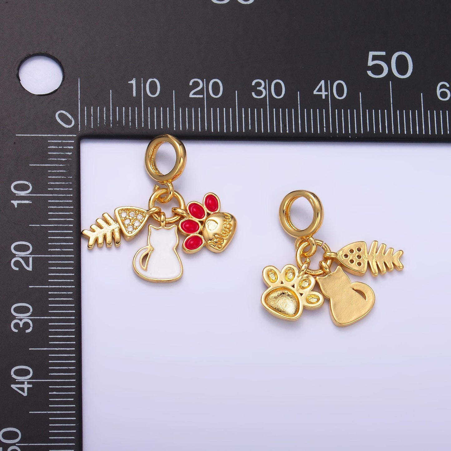 24k gold filled Cat / Fish / Cat Paw Pet Animal theme rondelle bail Charm drop pendant | E799