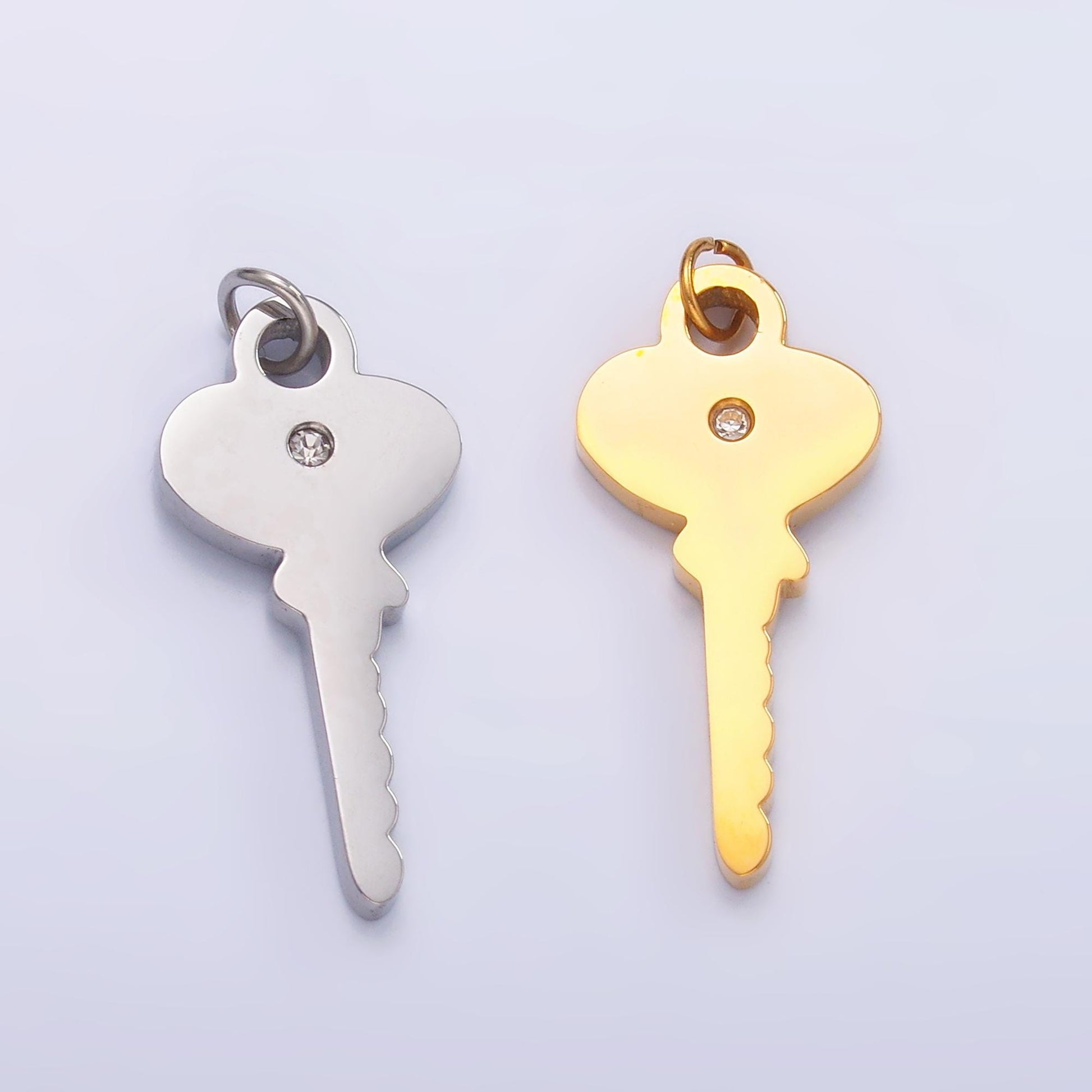 Dainty stainless steel PVD gold Plating key charm Dainty Silver CZ Lock jewelry inspired | P-849