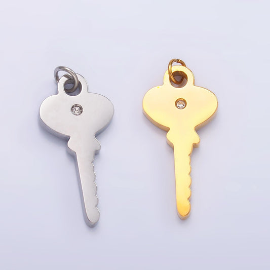 Dainty stainless steel PVD gold Plating key charm Dainty Silver CZ Lock jewelry inspired | P-849
