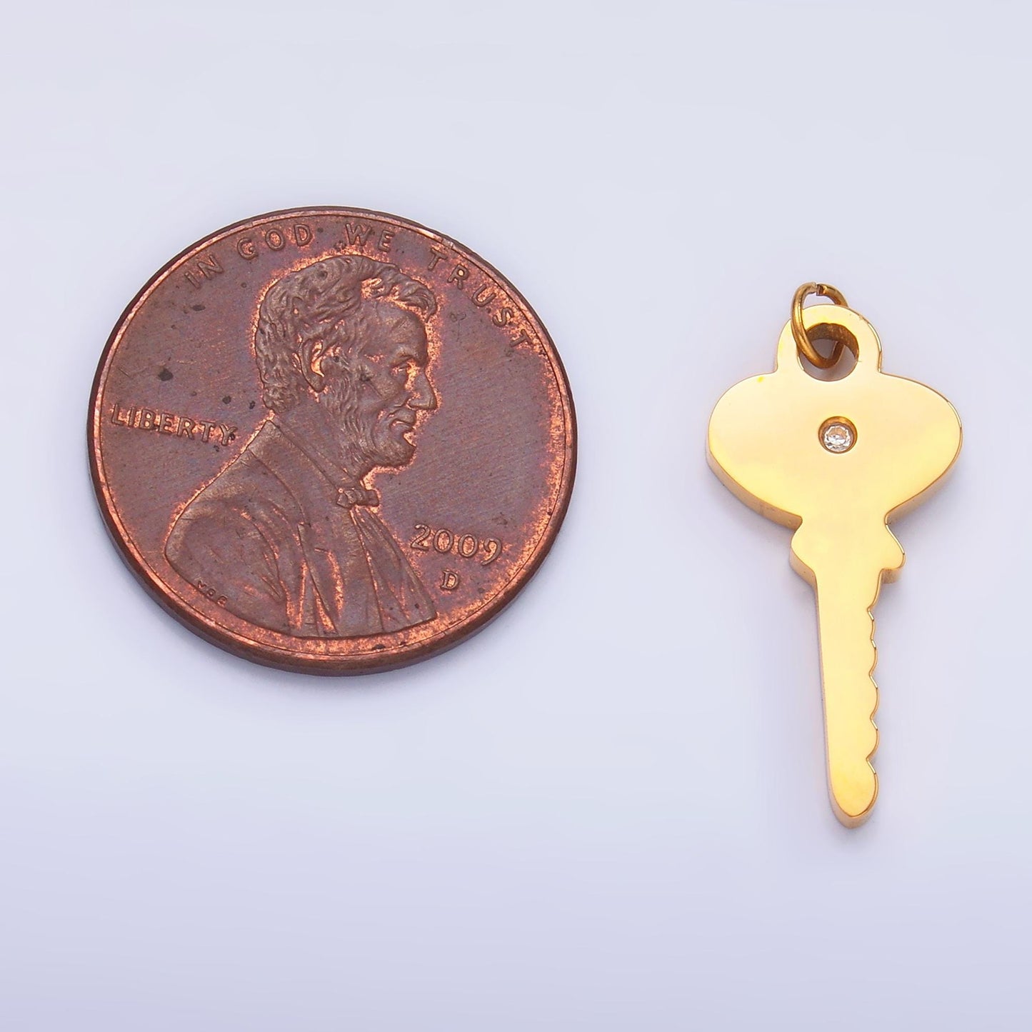 Dainty stainless steel PVD gold Plating key charm Dainty Silver CZ Lock jewelry inspired | P-849