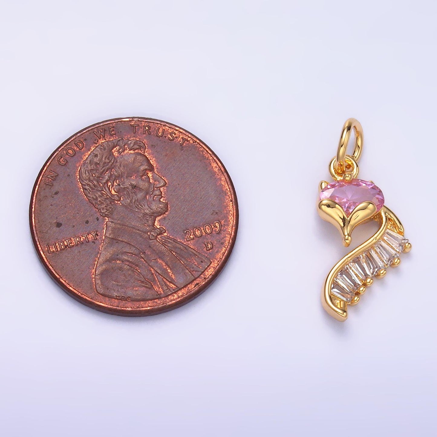 24K Gold Filled Fox Charm Wild Animal Baguette Pink CZ Curve Silhouette Charm in Gold & Silver | M462