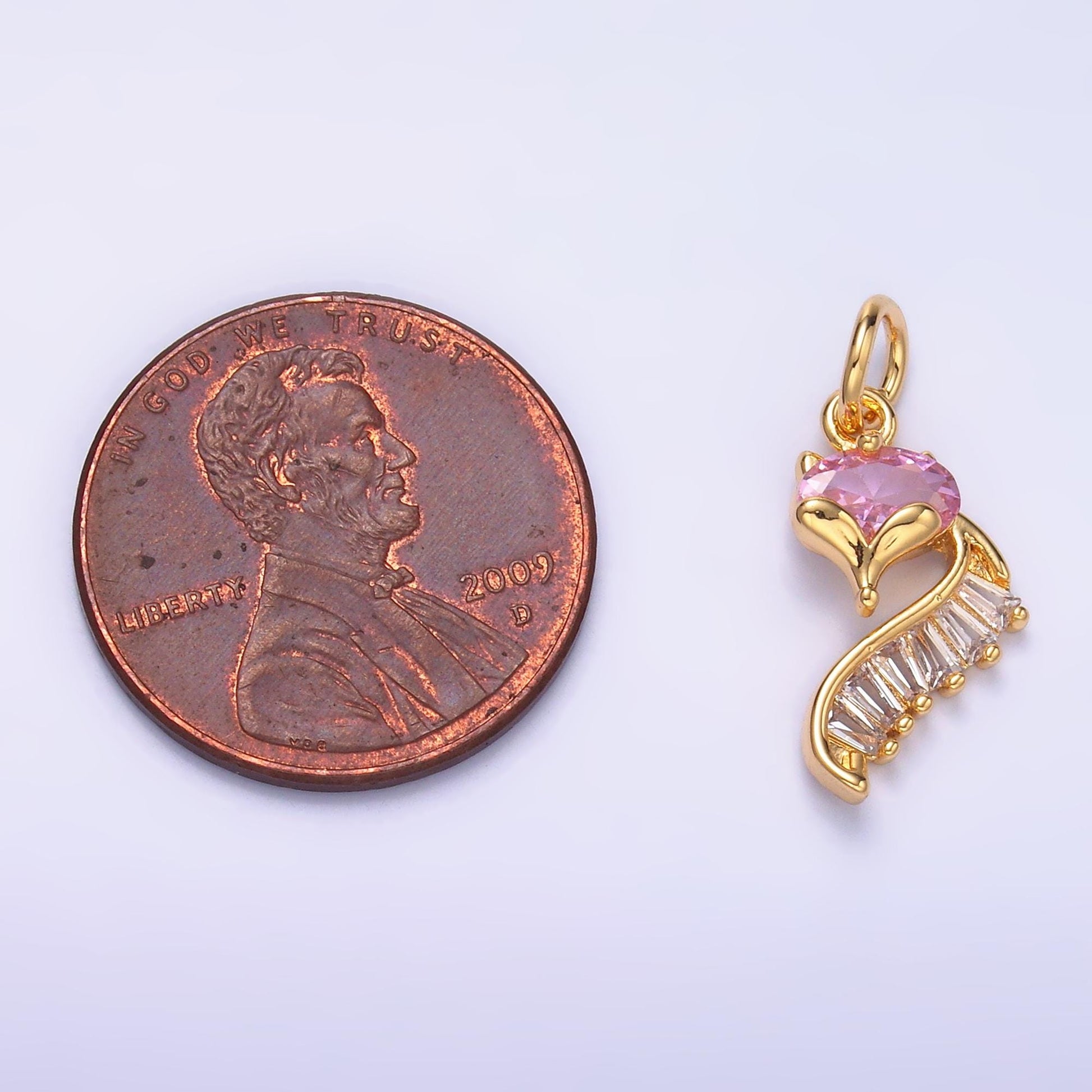 24K Gold Filled Fox Charm Wild Animal Baguette Pink CZ Curve Silhouette Charm in Gold & Silver | M462