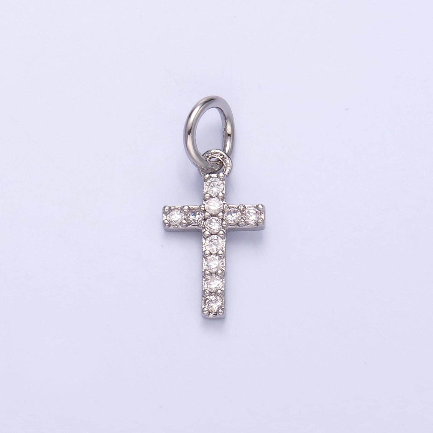 Tiny Cross Charm 24K Gold Filled Clear CZ Religious Cross Mini Charm in Gold & Silver | N006