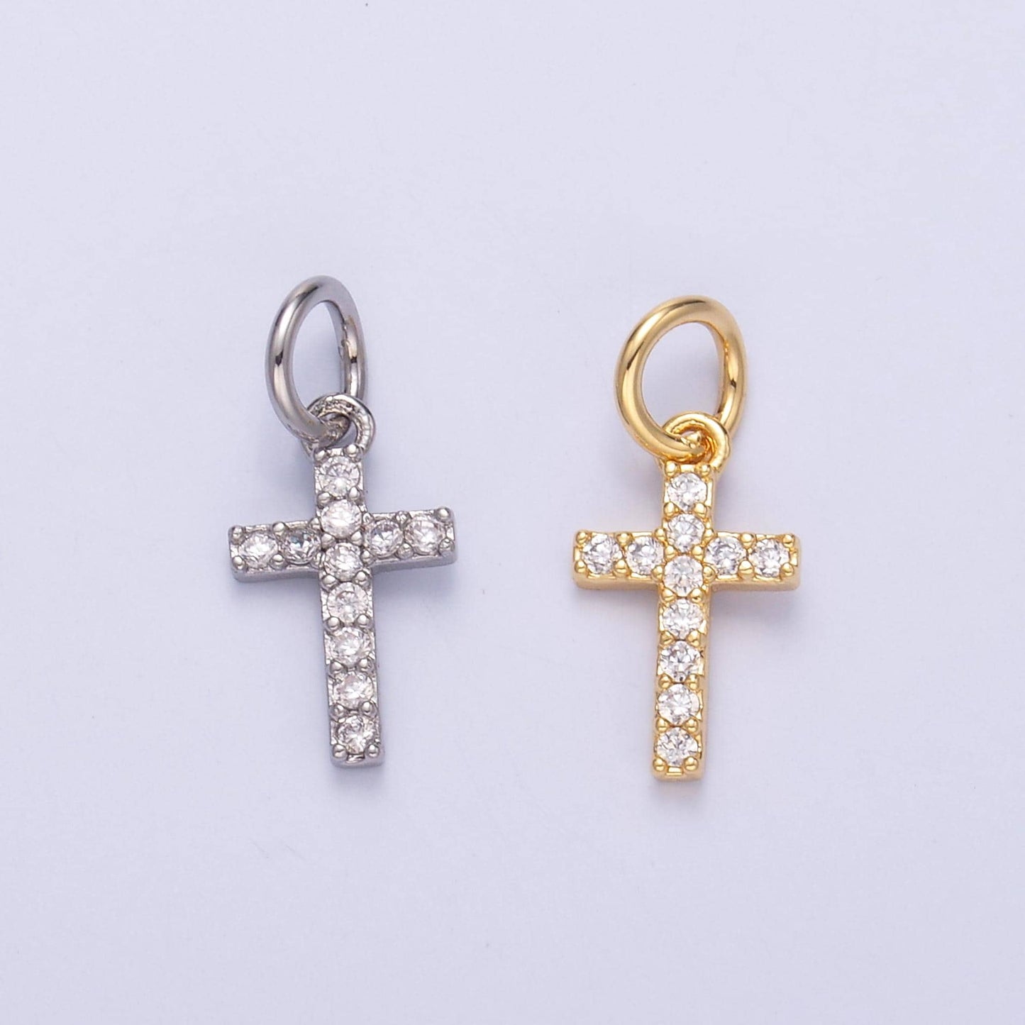 Tiny Cross Charm 24K Gold Filled Clear CZ Religious Cross Mini Charm in Gold & Silver | N006