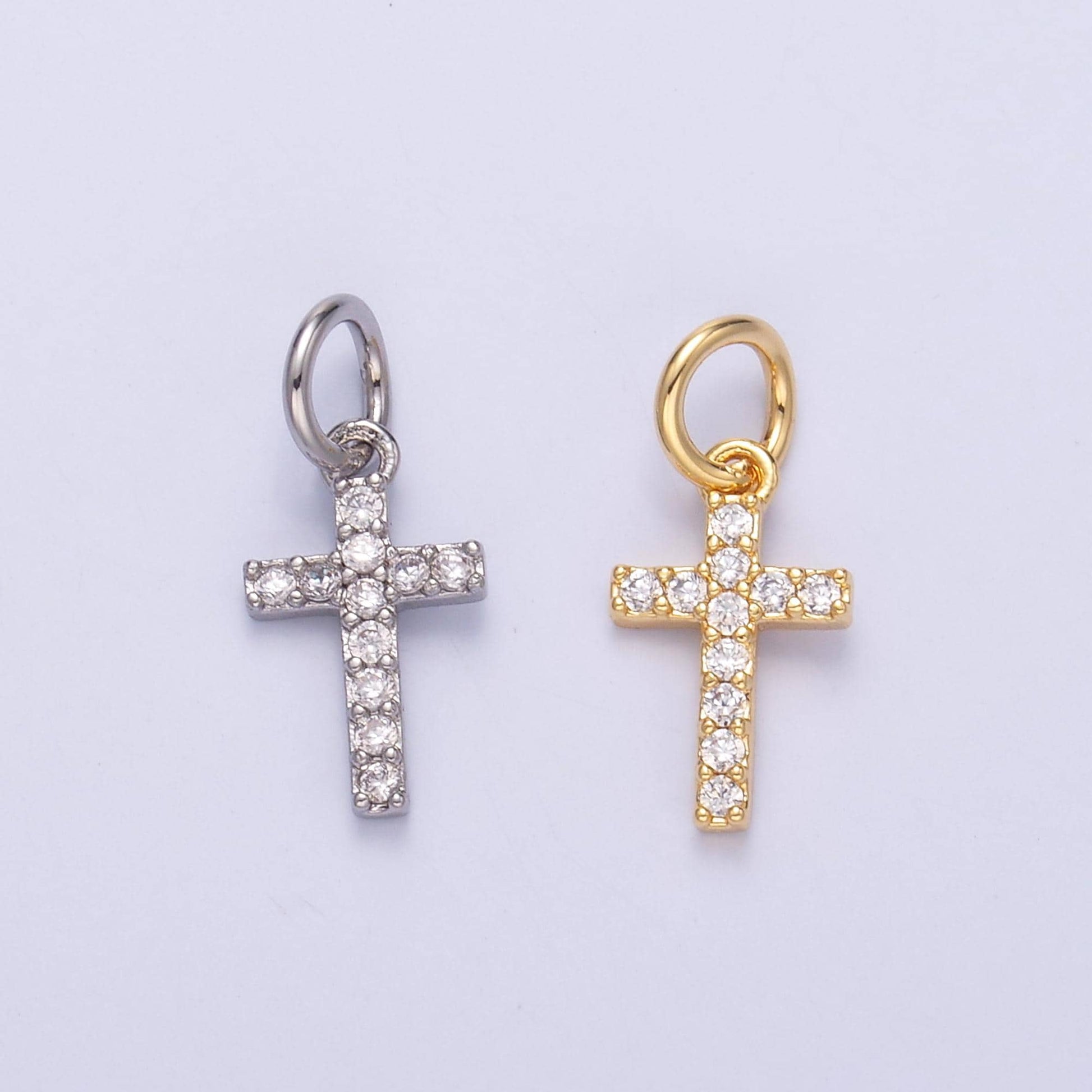 Tiny Cross Charm 24K Gold Filled Clear CZ Religious Cross Mini Charm in Gold & Silver | N006
