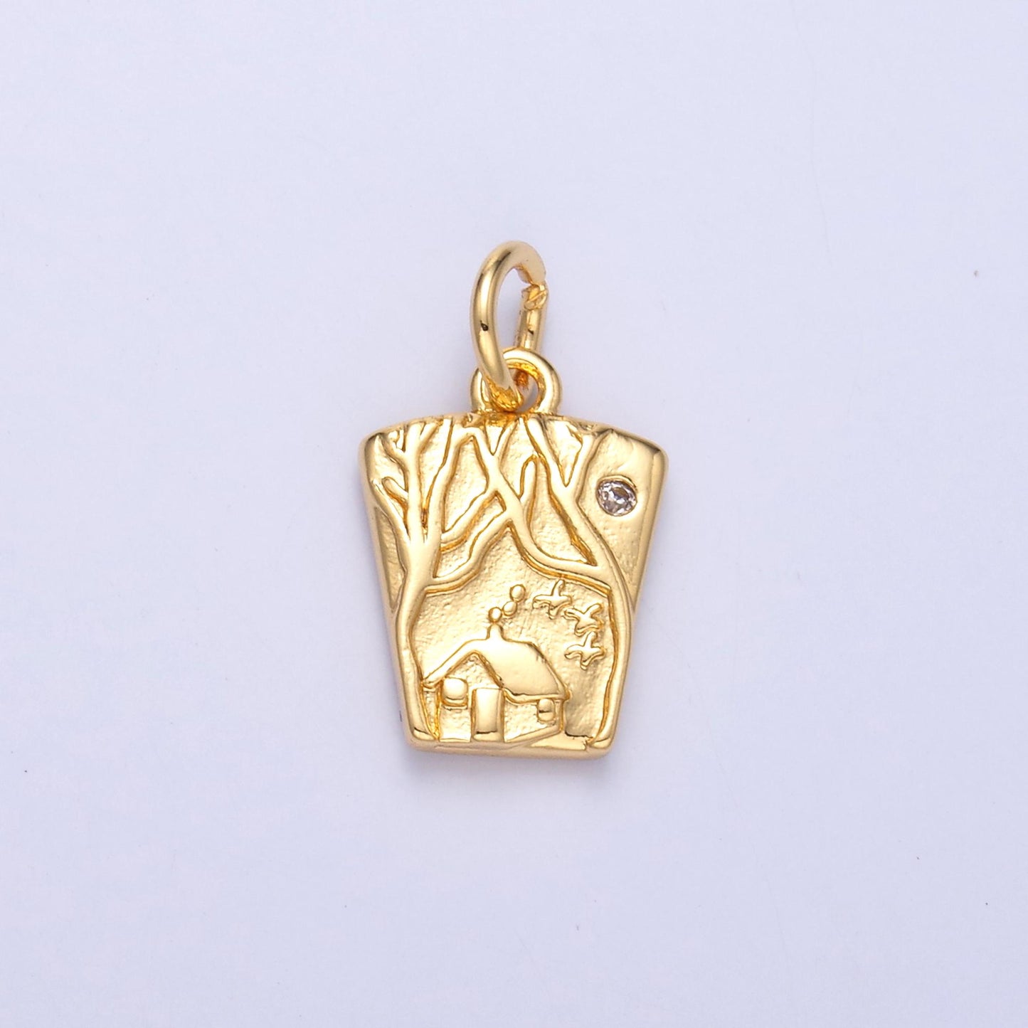 Mini gold Glass charm with House Painting Design N009