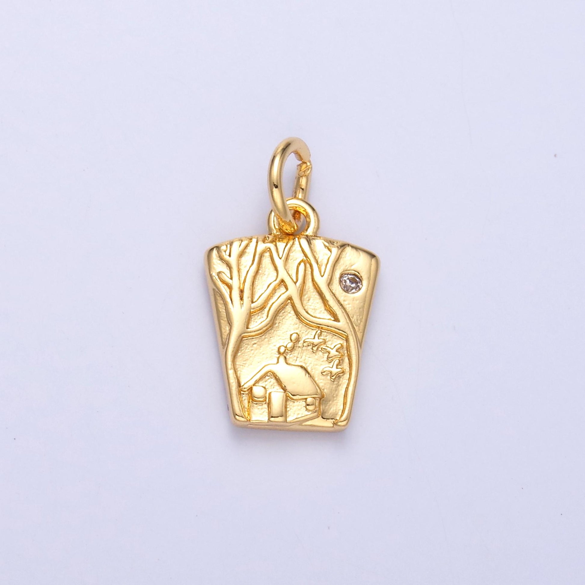 Mini gold Glass charm with House Painting Design N009