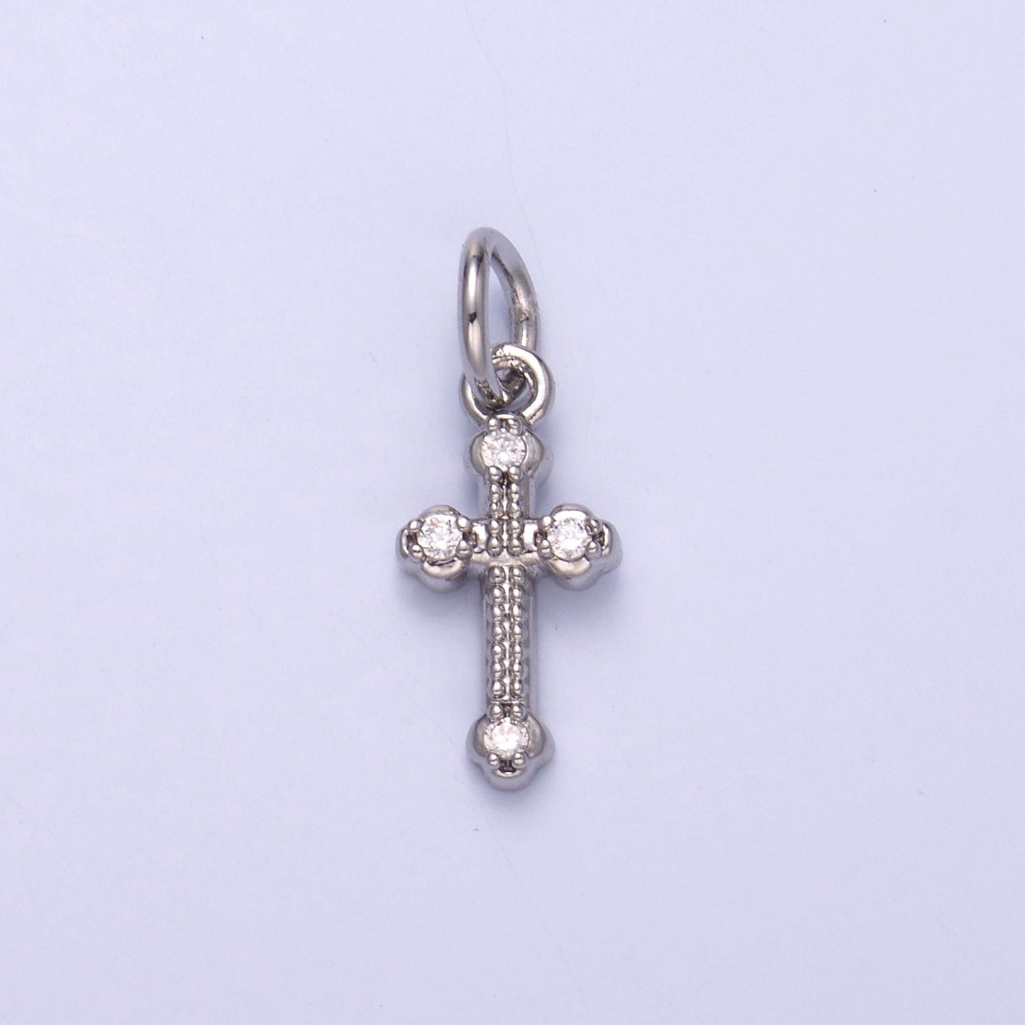 Tiny Old Vatican Cross Charm 24K Gold Filled Clear CZ Religious Cross Mini Charm in Gold & Silver | N007