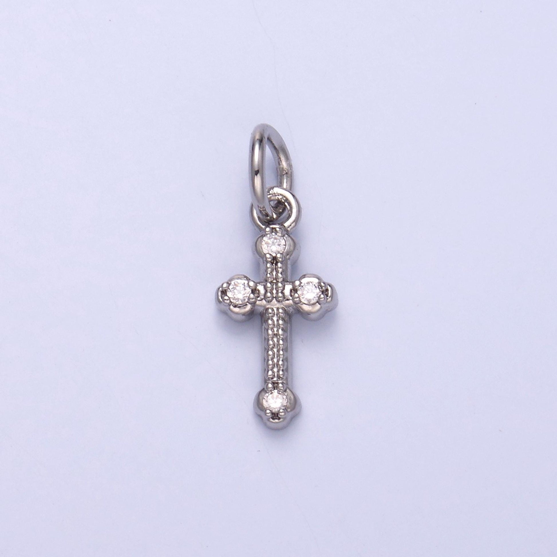 Tiny Old Vatican Cross Charm 24K Gold Filled Clear CZ Religious Cross Mini Charm in Gold & Silver | N007