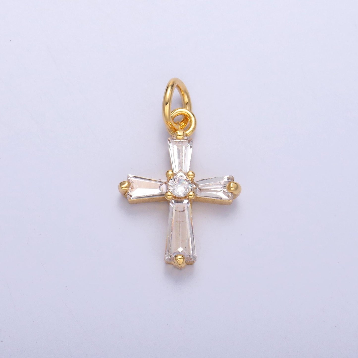 Mini cross charm 24k gold Filled baguette cz religious pendant silver tone cross charm C076