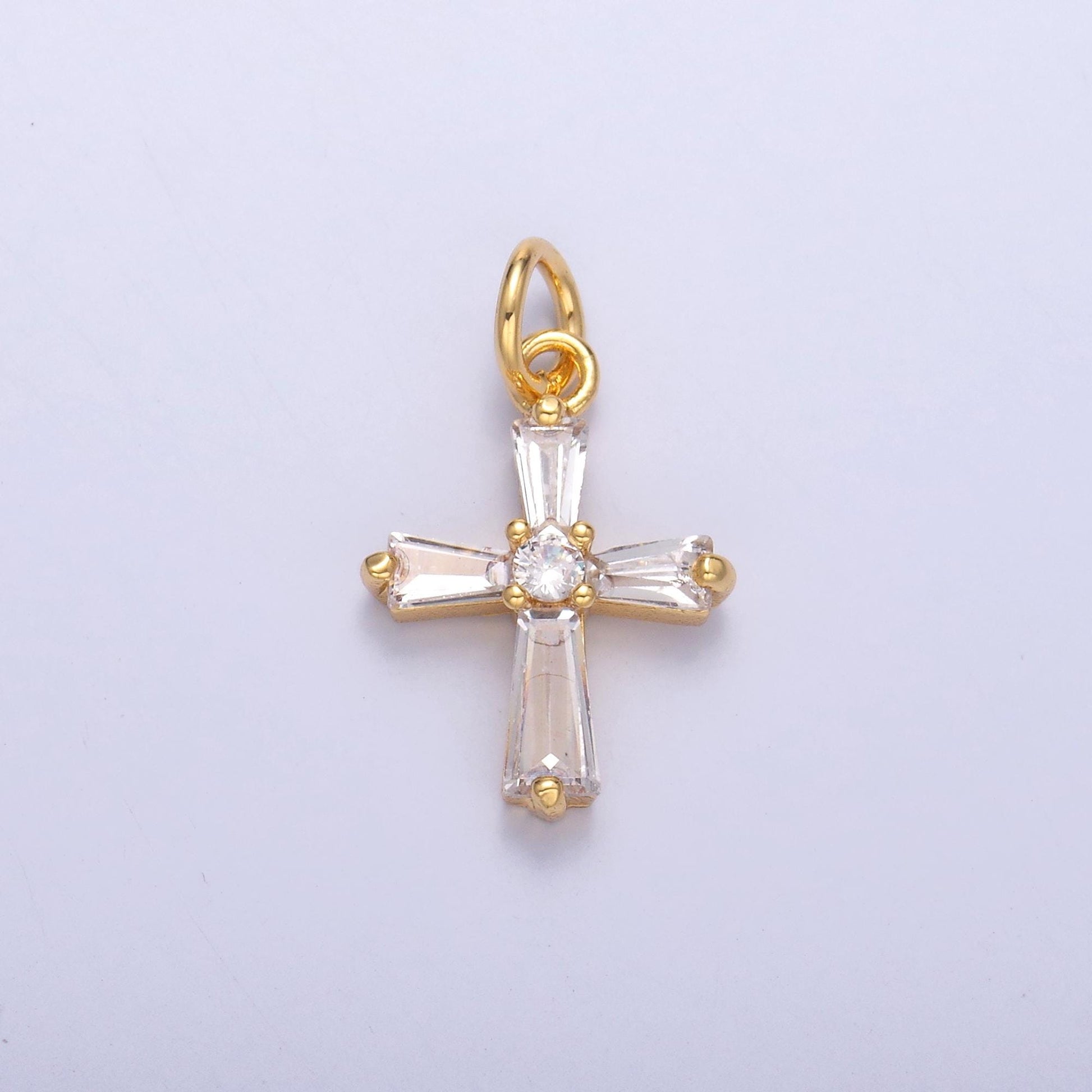 Mini cross charm 24k gold Filled baguette cz religious pendant silver tone cross charm C076