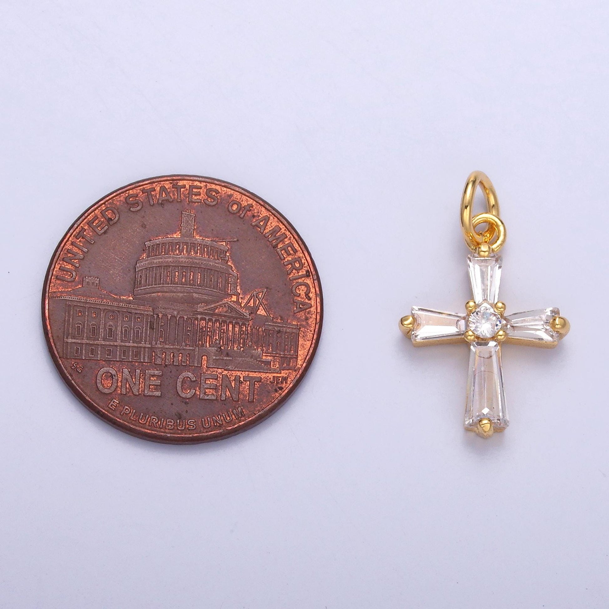 Mini cross charm 24k gold Filled baguette cz religious pendant silver tone cross charm C076