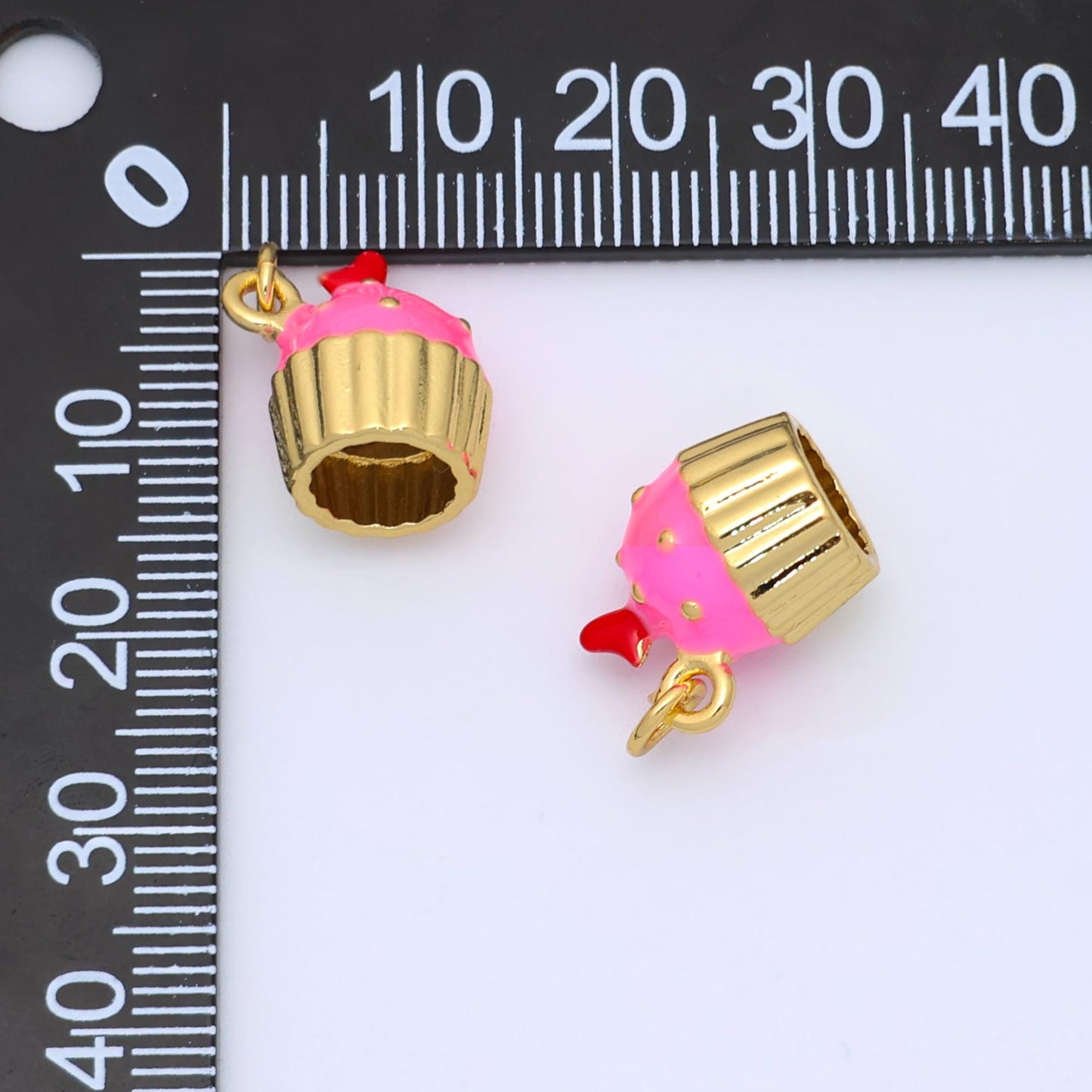 24k gold filled pink, sprinkled cover cupcake w/ cherry on top kids enamel charms | C051