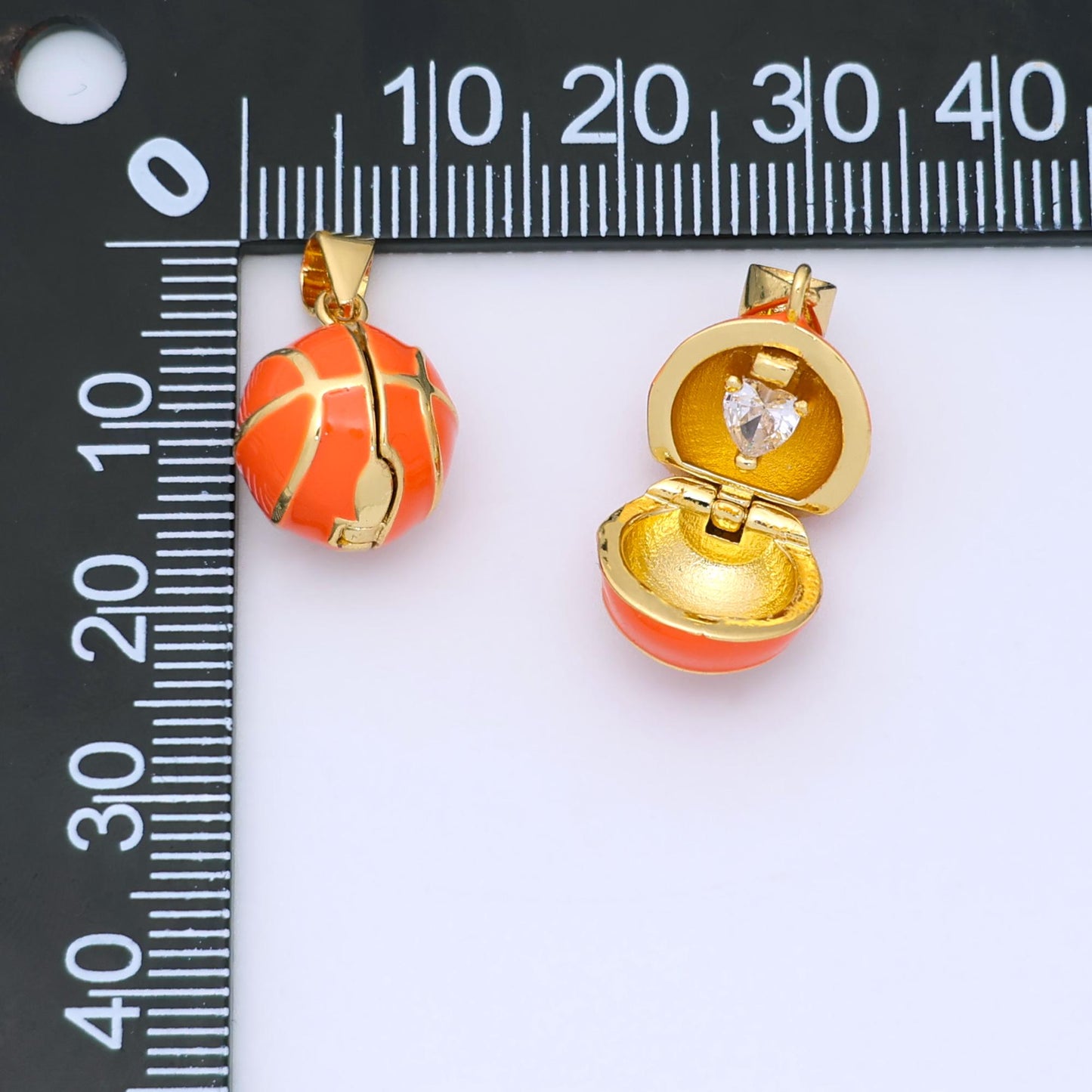 Mini Gold Locket Enamel Basket Ball Charm 24k gold filled sports charm for bracelet necklace jewelry making supply | AA1479