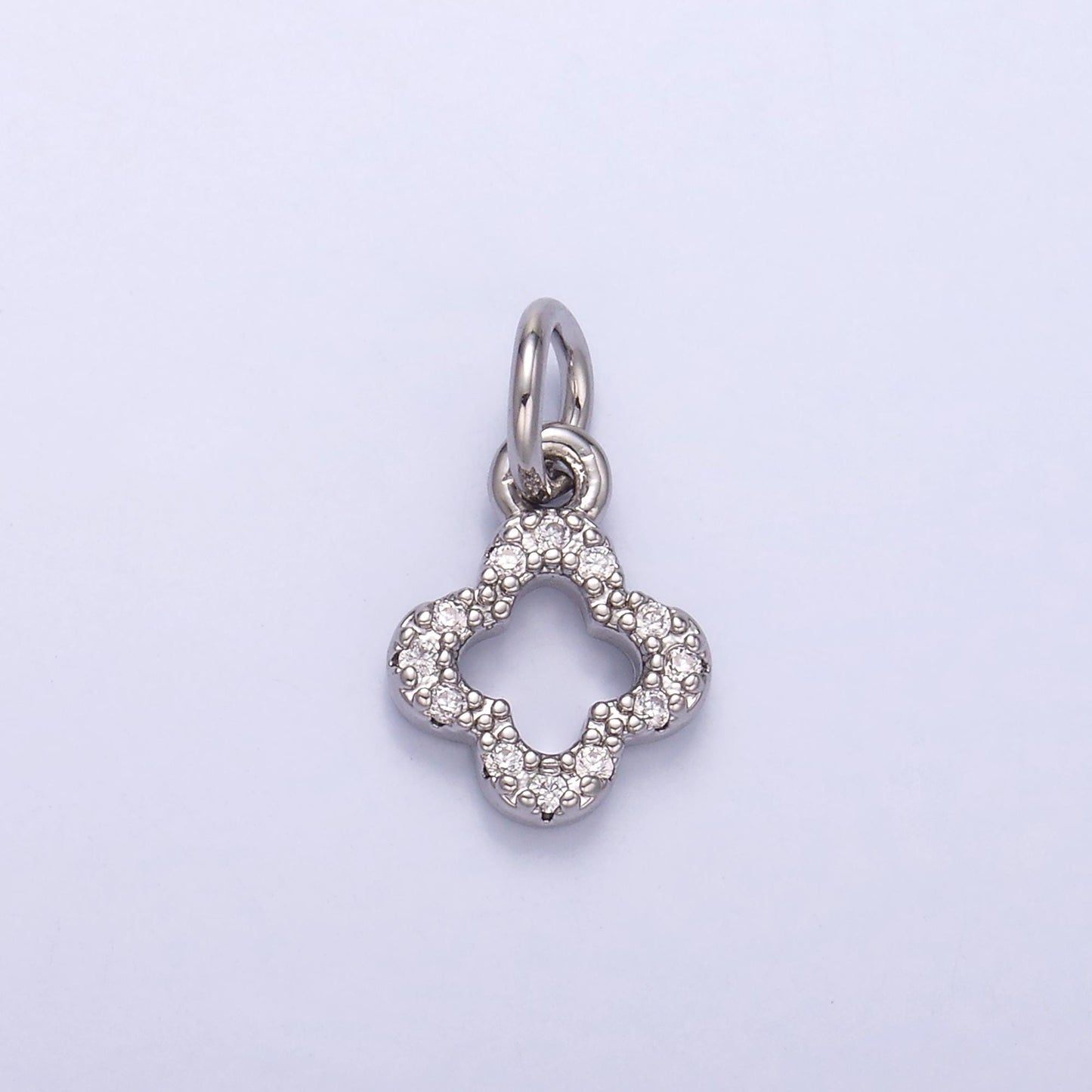 Tiny Quatrefoil CLOVER charm, Micro Pave CZ Quatrefoil Clover Pendant, Four Leaf Clover Charm, Quatrefoil Charm in gold N-012