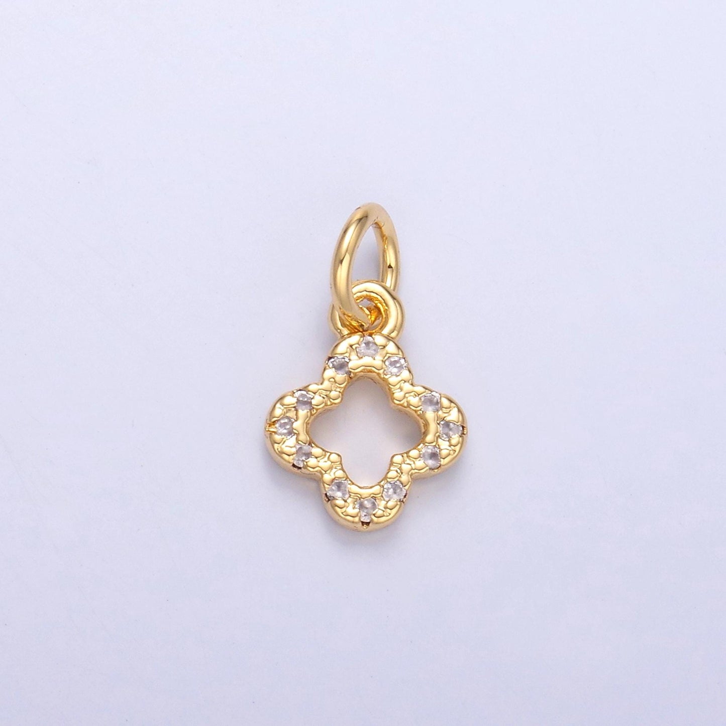 Tiny Quatrefoil CLOVER charm, Micro Pave CZ Quatrefoil Clover Pendant, Four Leaf Clover Charm, Quatrefoil Charm in gold N-012
