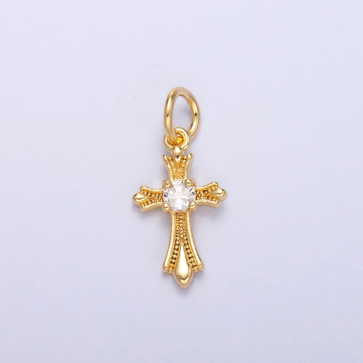 Dainty Gold Silver Cross Charms, 24K Gold Filled Micro Paved Clear CZ Religious Cross Pendant | N-002
