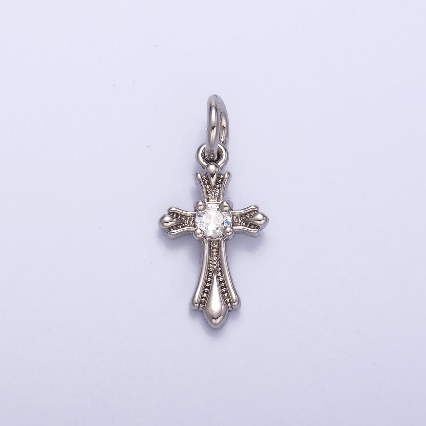 Dainty Gold Silver Cross Charms, 24K Gold Filled Micro Paved Clear CZ Religious Cross Pendant | N-002