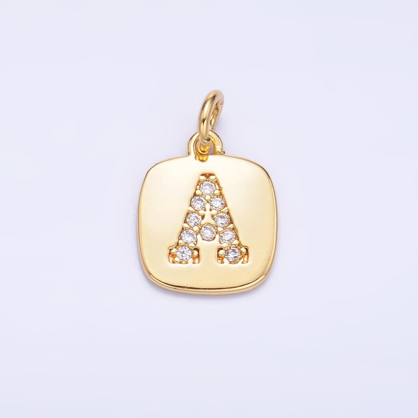 24k Gold Filled tag square Cz clear micro paved initial alphabet dainty personalized name tag charm necklace bracelet component | A1656