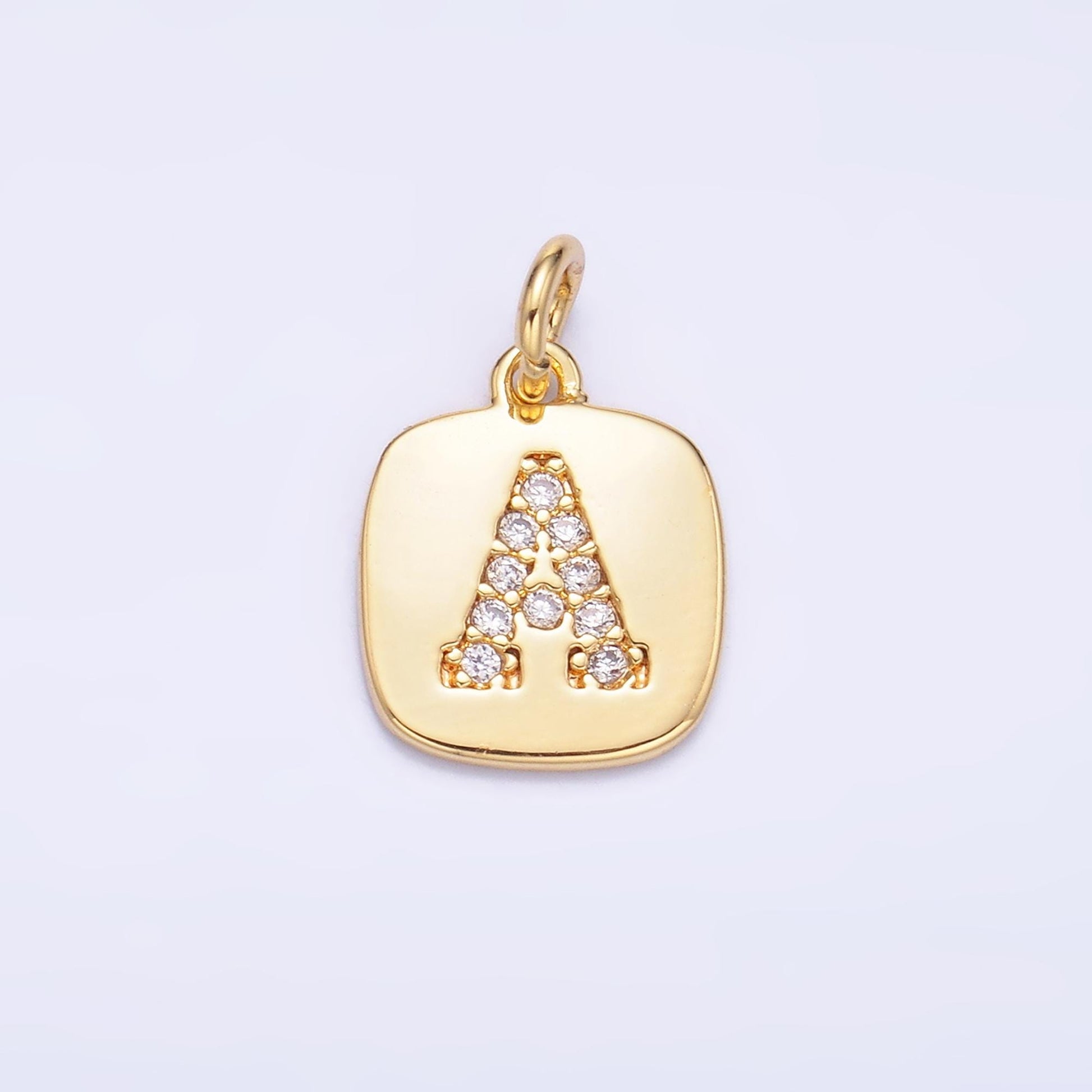 24k Gold Filled tag square Cz clear micro paved initial alphabet dainty personalized name tag charm necklace bracelet component | A1656
