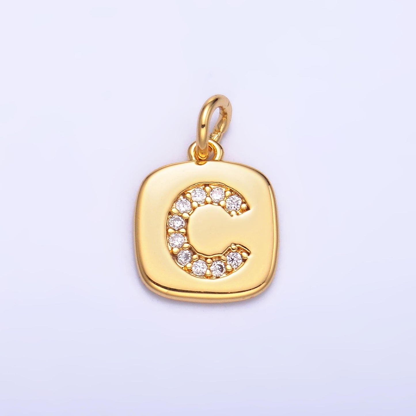 24k Gold Filled tag square Cz clear micro paved initial alphabet dainty personalized name tag charm necklace bracelet component | A1656