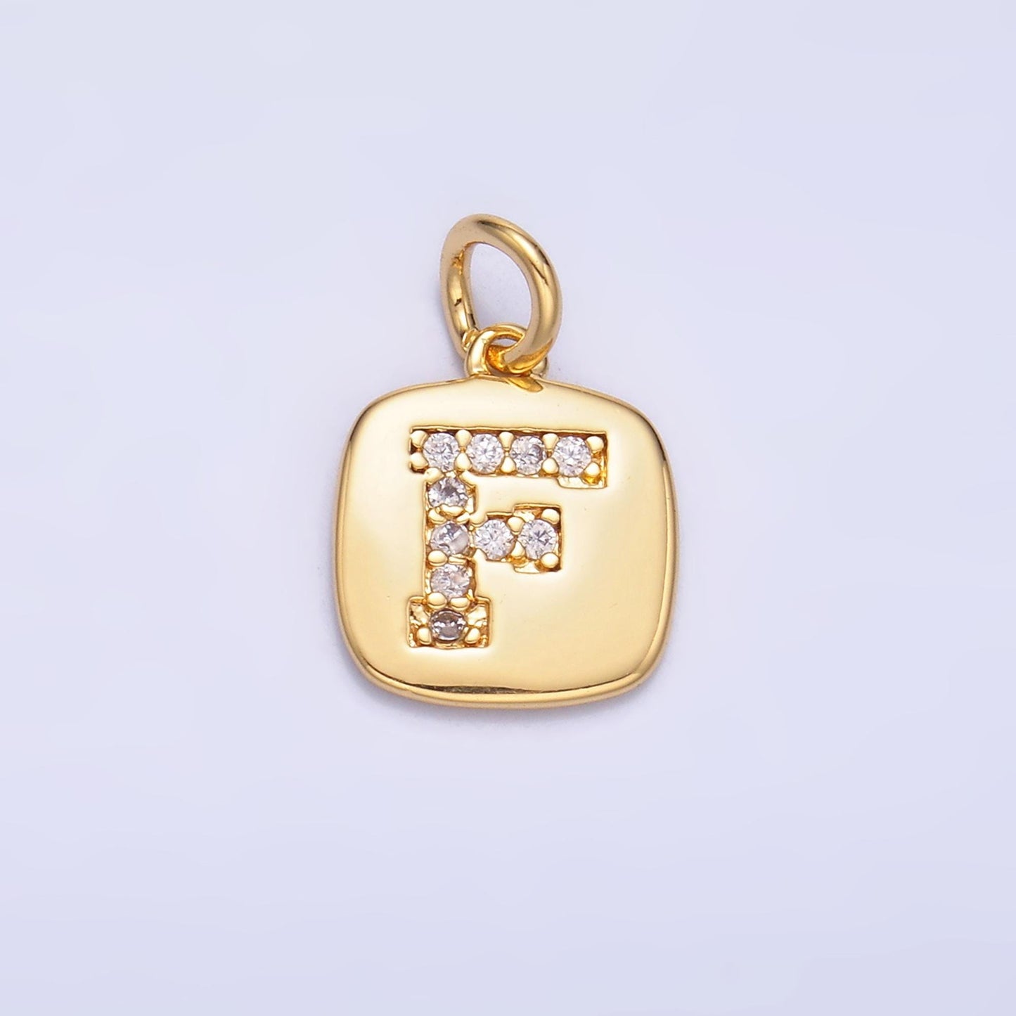 24k Gold Filled tag square Cz clear micro paved initial alphabet dainty personalized name tag charm necklace bracelet component | A1656