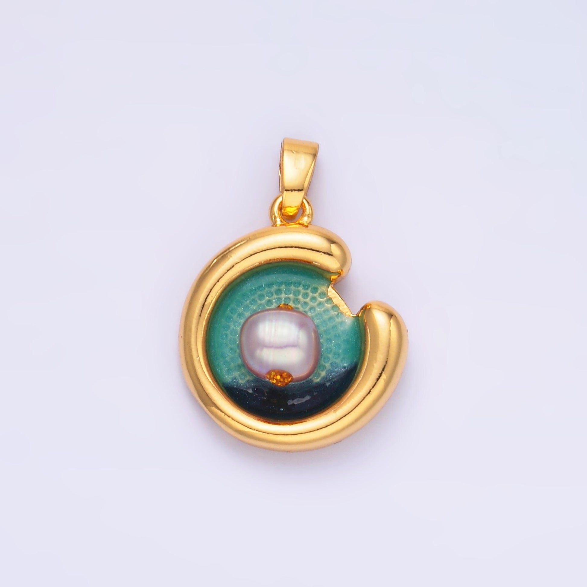24K Gold Filled Sea Freshwater Pearl Curved Molten Pendant | AA-1461