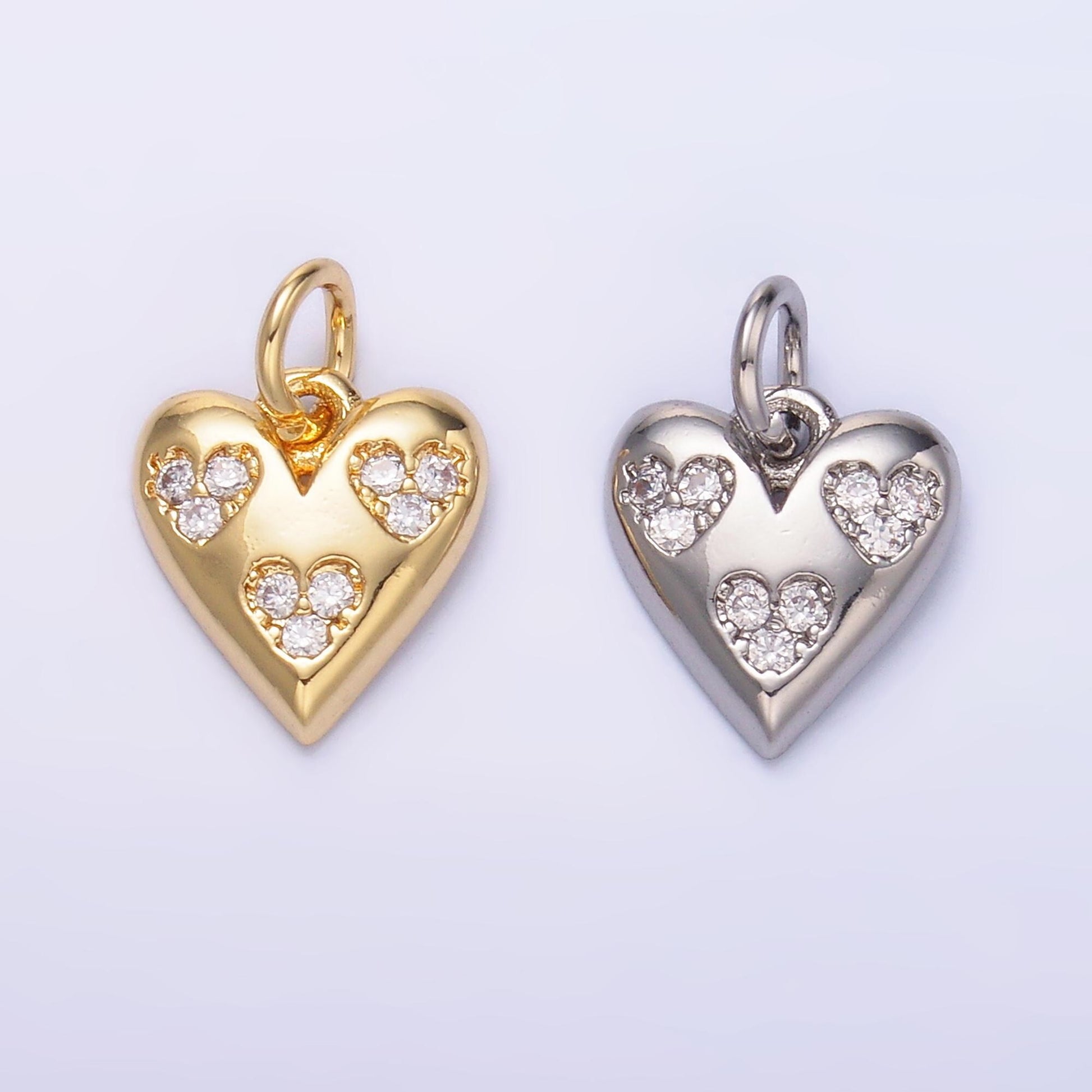 Tiny 24K Gold Filled Triple Micro Paved CZ Heart Charm in Gold & Silver | C475